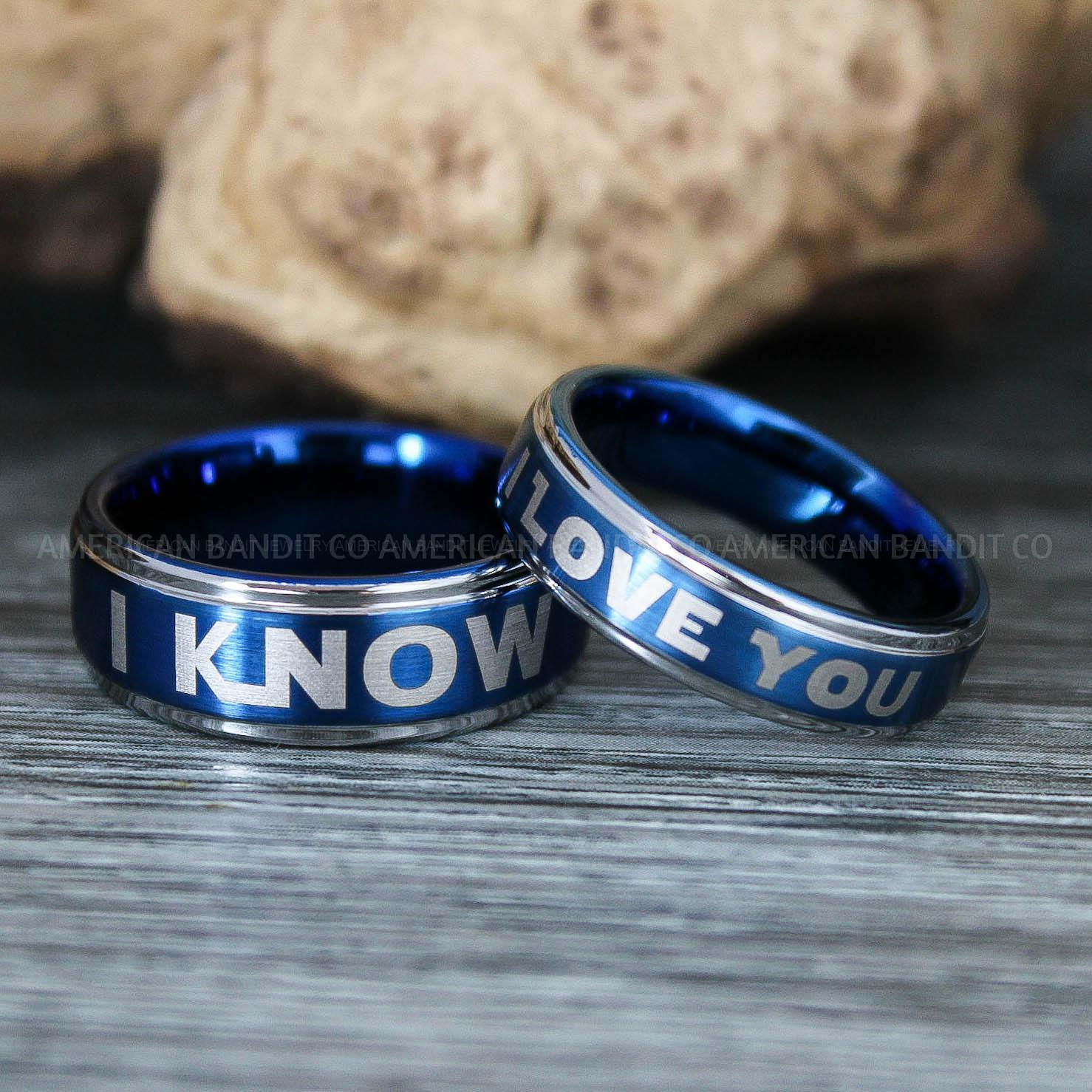 IMG_9523 I Love You I Know Rings, Aurebesh Rings, Blue Wedding Bands, Aurebesh Wedding Bands, Aurebesh Wedding Rings, Aurebesh Jewelry - Image 1