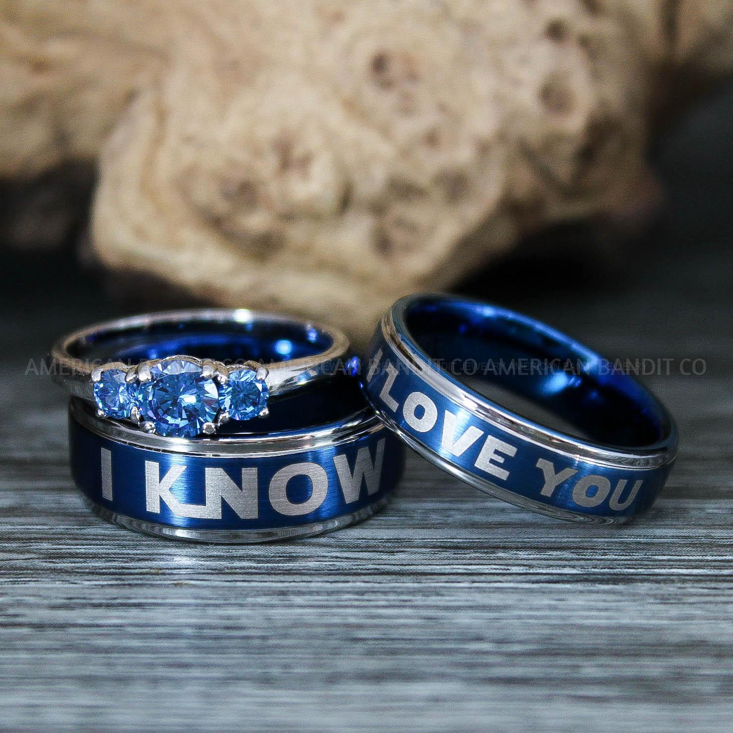 IMG_9524 I Love You I Know Rings, Aurebesh Rings, Blue Wedding Bands, Aurebesh Wedding Bands, Aurebesh Wedding Rings, Aurebesh Jewelry - Image 1