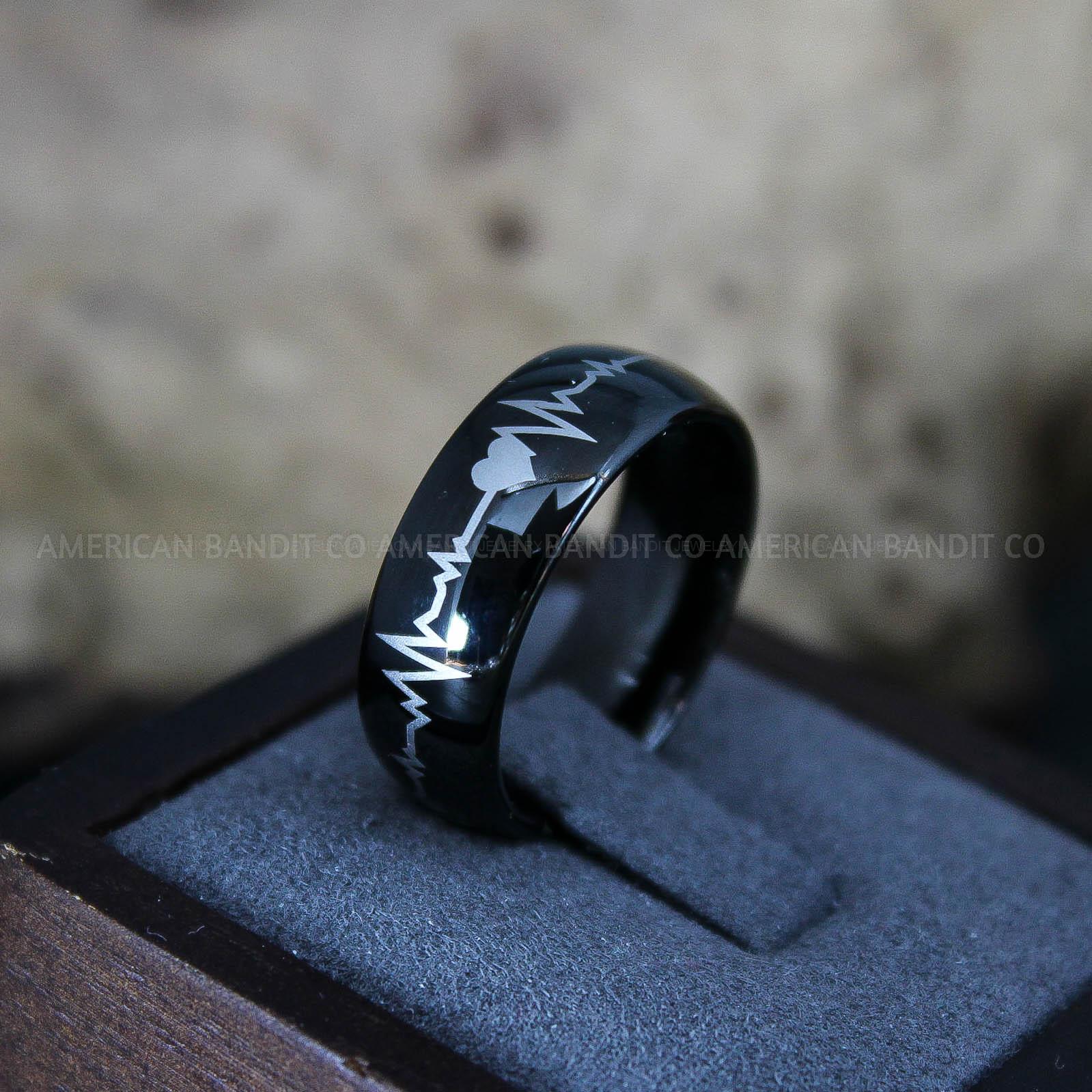 IMG_9529 Heartbeat Ring, Black Wedding Band, Black Wedding Ring, Heartbeat Wedding Band - Image 1