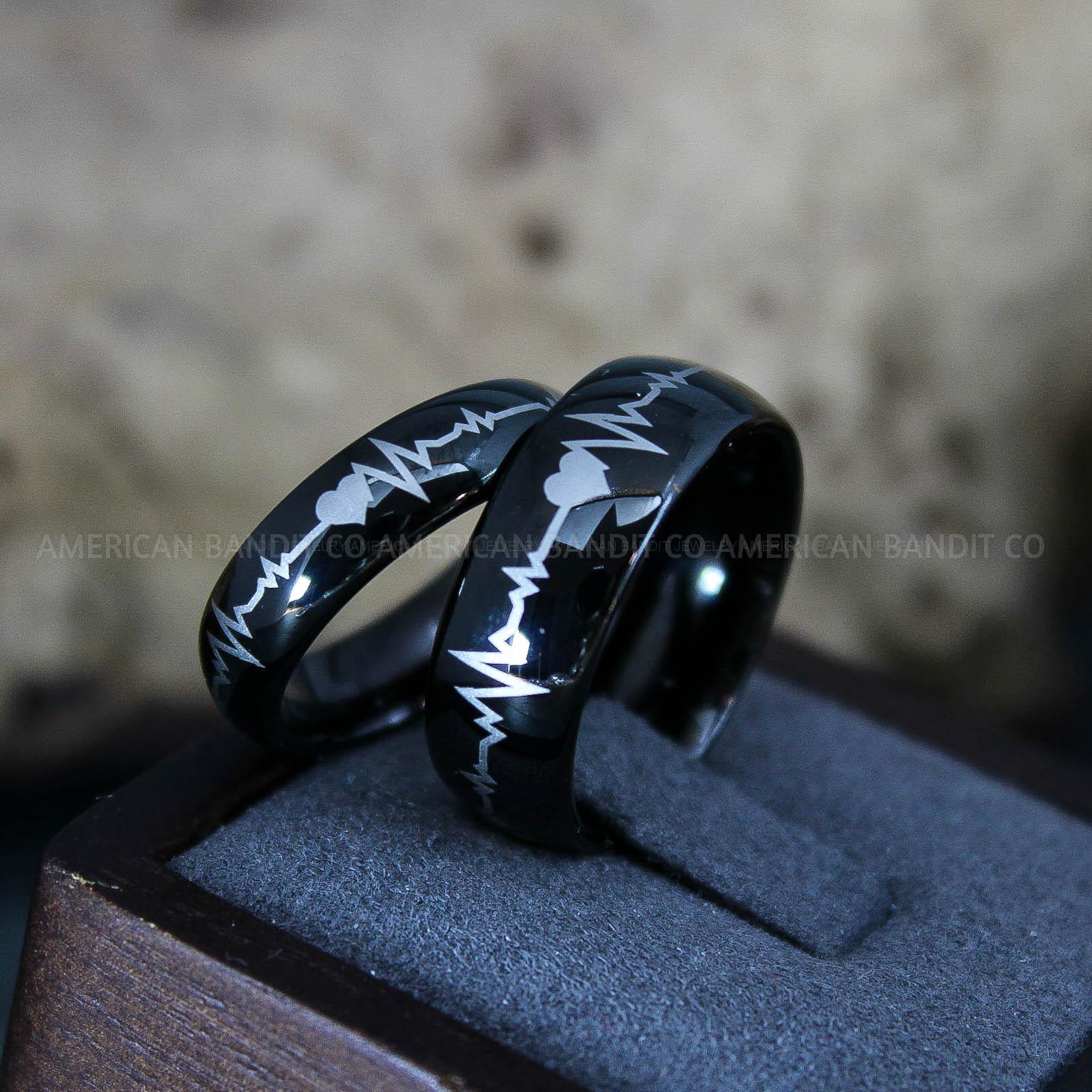 IMG_9530 Heartbeat Rings, Couple Rings, Black Wedding Bands, Black Wedding Rings, Heartbeat Wedding Bands - Image 1