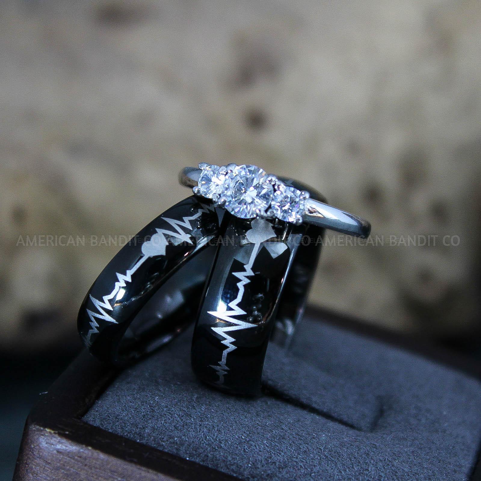 IMG_9533 Heartbeat Rings, Couple Rings, Black Wedding Bands, Black Wedding Rings, Heartbeat Wedding Bands - Image 1