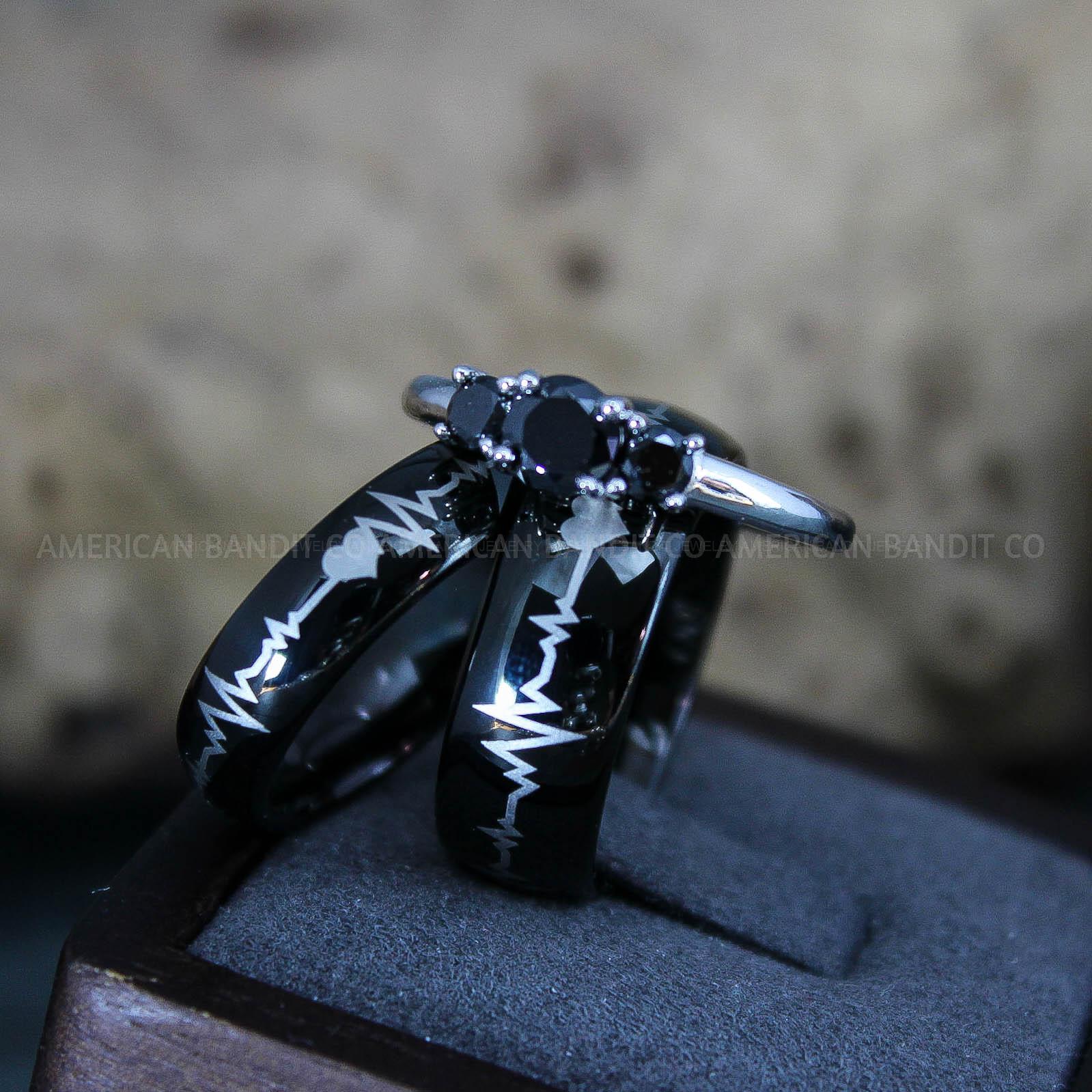 IMG_9534 Heartbeat Rings, Couple Rings, Black Wedding Bands, Black Wedding Rings, Heartbeat Wedding Bands - Image 1