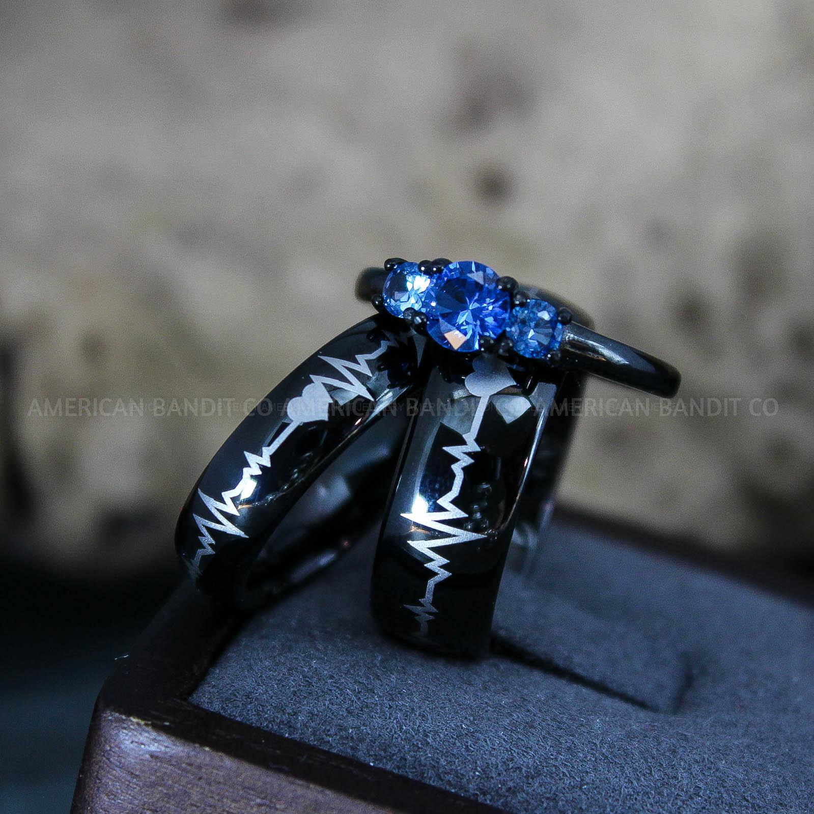 IMG_9535 Heartbeat Rings, Couple Rings, Black Wedding Bands, Black Wedding Rings, Heartbeat Wedding Bands - Image 1