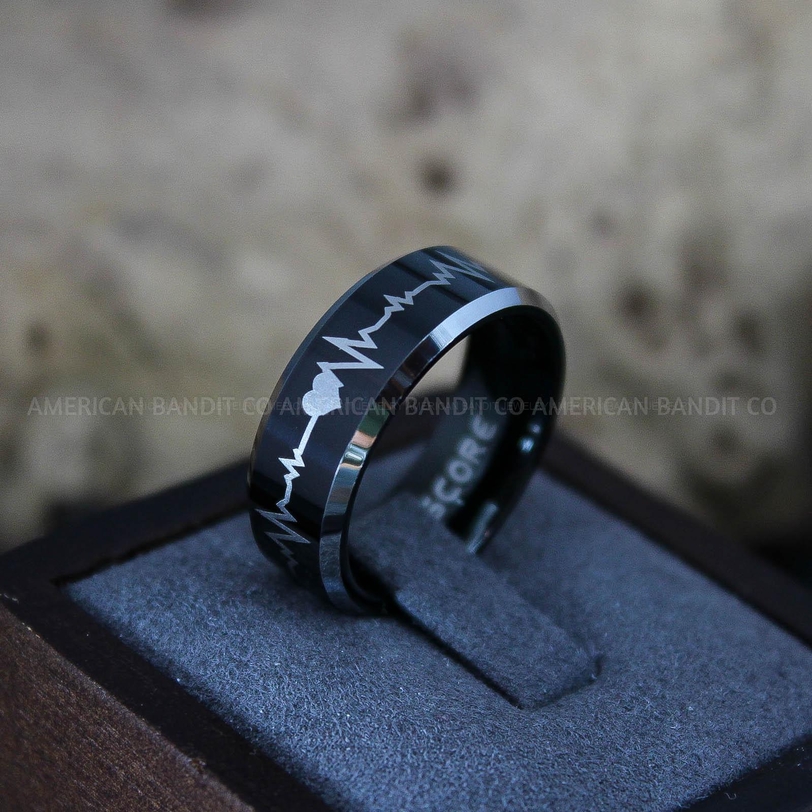 IMG_9537 Heartbeat Ring, Black Wedding Band, Black Wedding Ring, Heartbeat Wedding Band - Image 1