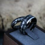 Heartbeat Rings, Couple Rings, Black Wedding Bands, Black Wedding Rings, Heartbeat Wedding Bands - Image 3
