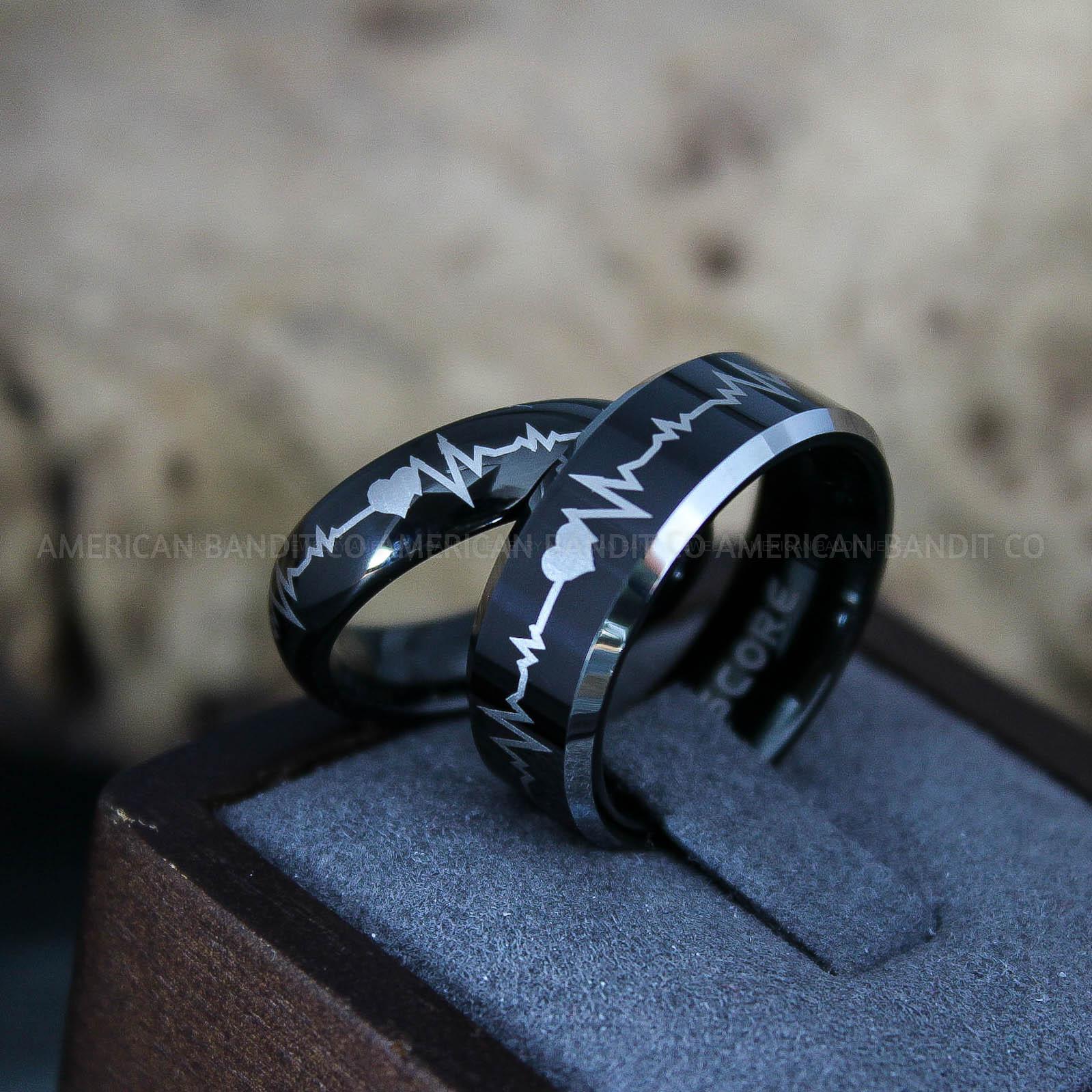 IMG_9538 Heartbeat Rings, Couple Rings, Black Wedding Bands, Black Wedding Rings, Heartbeat Wedding Bands - Image 1
