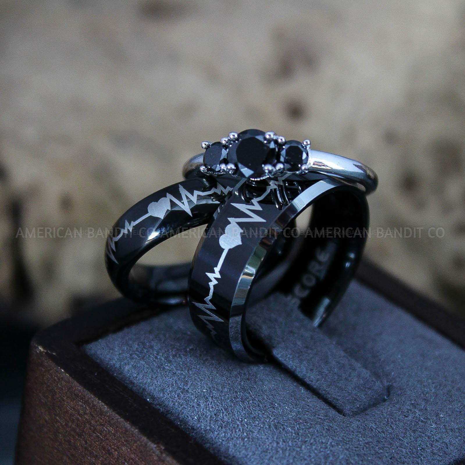 IMG_9539 Heartbeat Rings, Couple Rings, Black Wedding Bands, Black Wedding Rings, Heartbeat Wedding Bands - Image 1