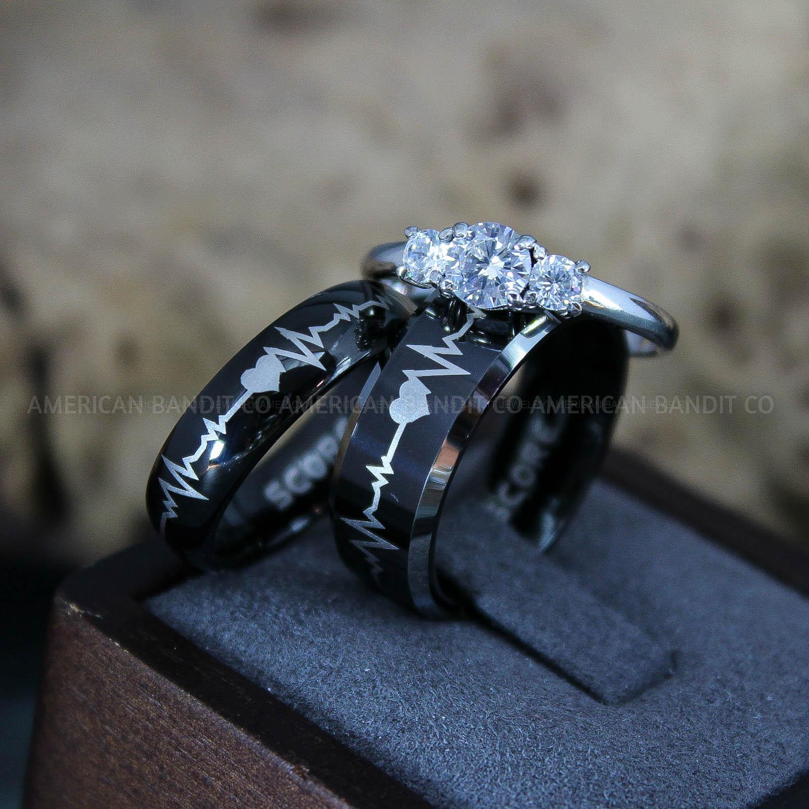 IMG_9540 Heartbeat Rings, Couple Rings, Black Wedding Bands, Black Wedding Rings, Heartbeat Wedding Bands - Image 1