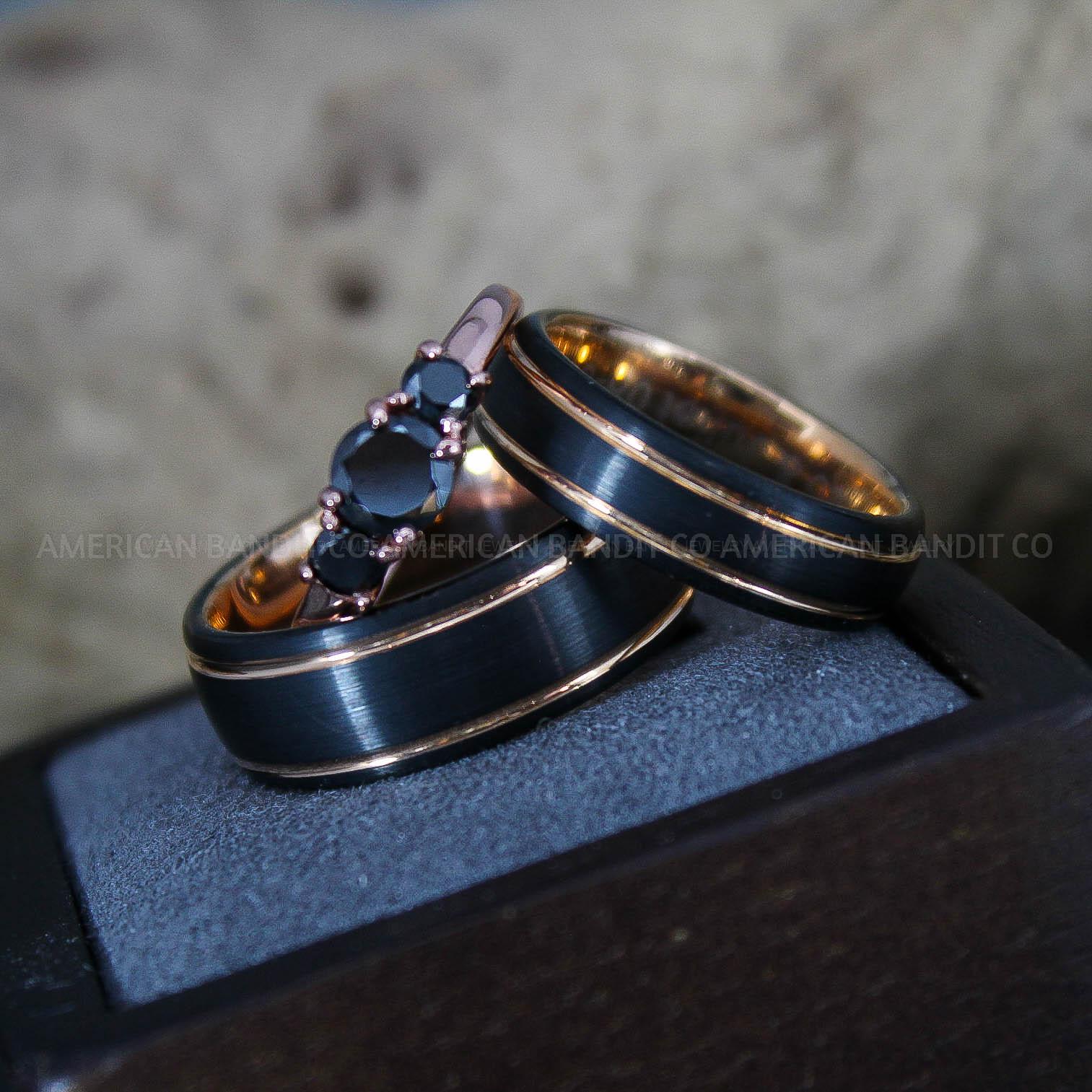 IMG_9547 Black Rings, Couple Ring Set, Black Wedding Rings, Black Wedding Bands, Black Tungsten Wedding Rings - Image 1