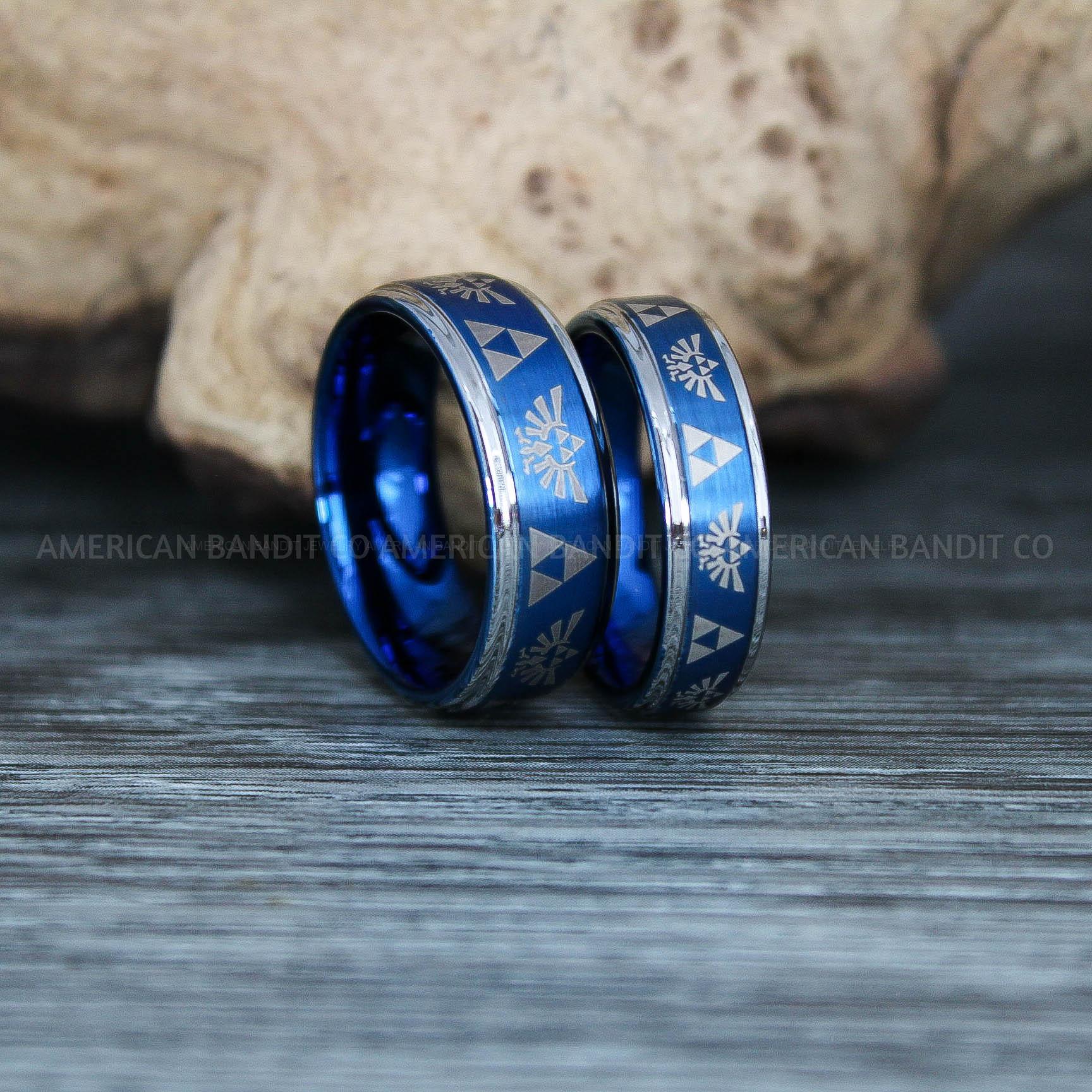IMG_9552 Zelda Rings, Zelda Wedding Rings, Gamer Rings, Gamer Jewelry, Zelda Wedding Bands, Gamer Wedding Rings, Blue Wedding Rings - Image 1