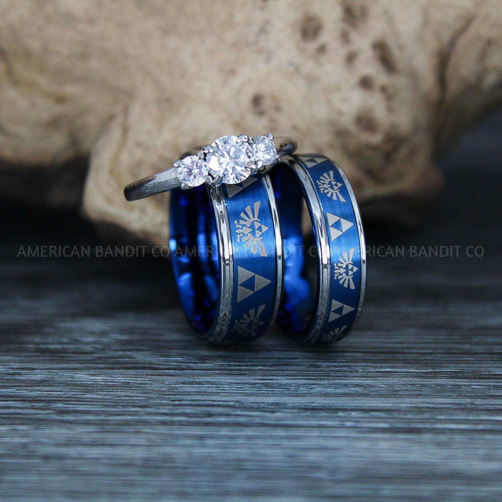 IMG_9556 Zelda Rings, Zelda Wedding Rings, Gamer Rings, Gamer Jewelry, Zelda Wedding Bands, Gamer Wedding Rings, Blue Wedding Rings - Image 1