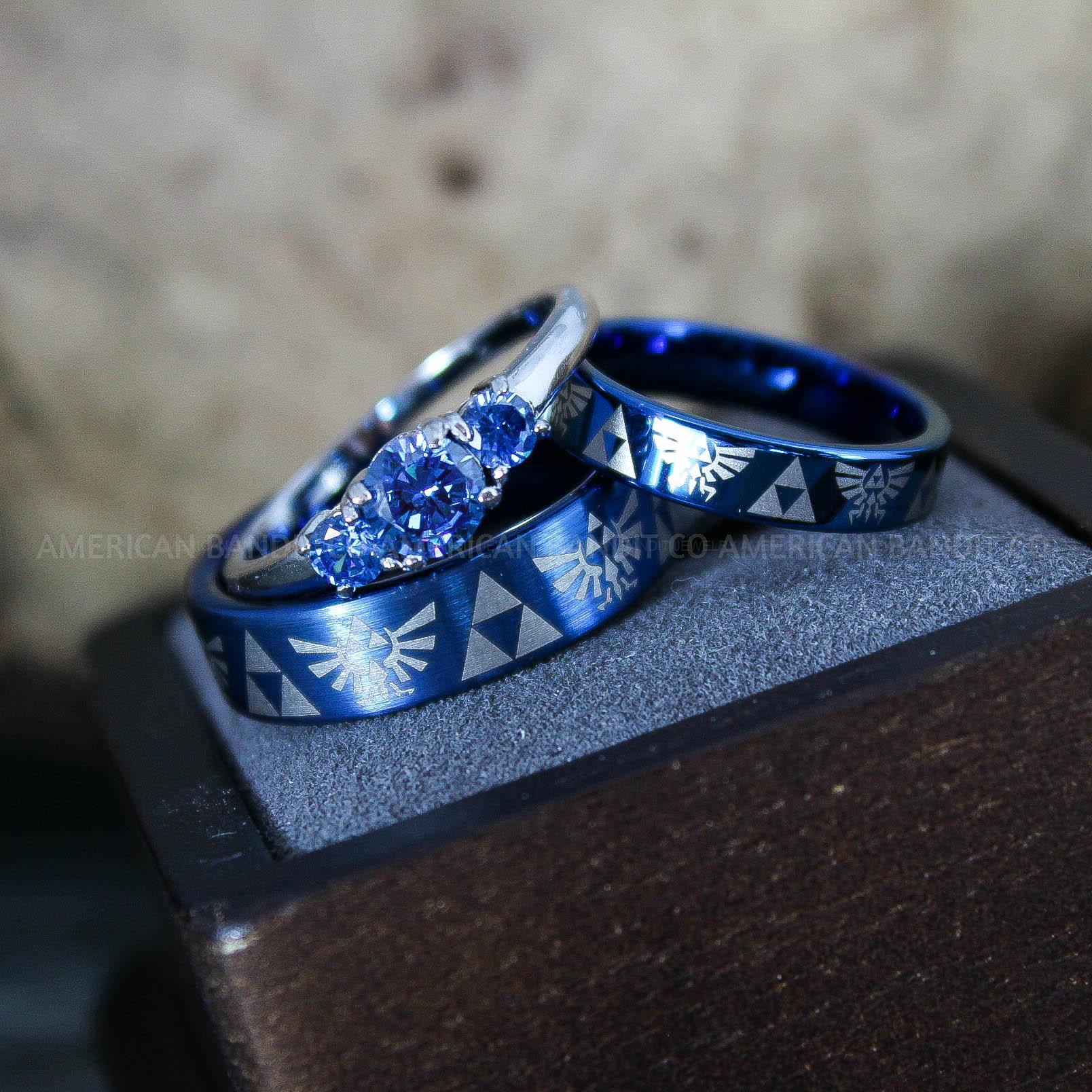 IMG_9559 Zelda Rings, Zelda Wedding Rings, Gamer Rings, Gamer Jewelry, Zelda Wedding Bands, Gamer Wedding Rings, Blue Wedding Rings - Image 1