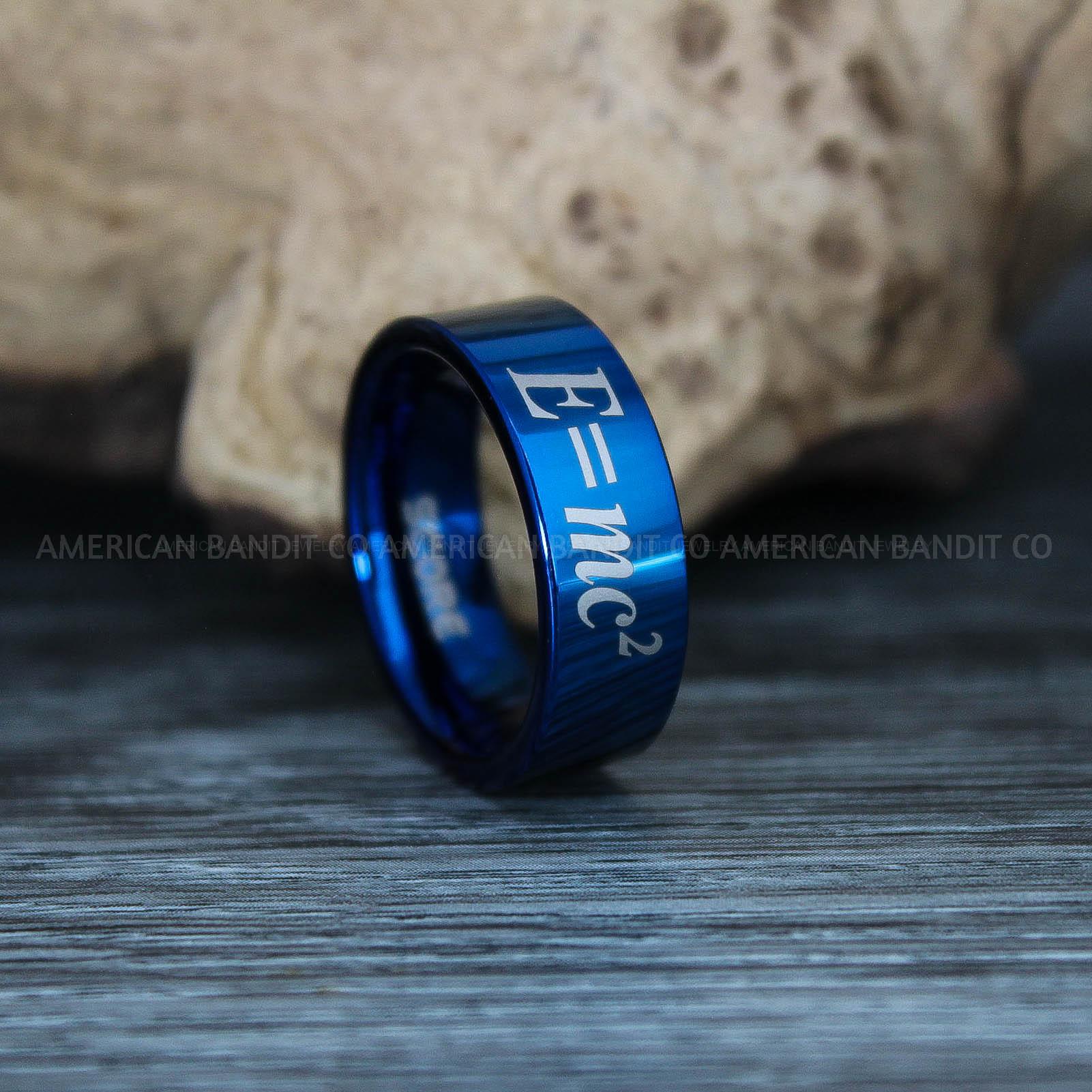 IMG_9567 Equation Ring, Einstein Relativity Ring, Math Teacher Ring, Science Teacher Ring, Teacher Jewelry, Blue Wedding Band - Image 1