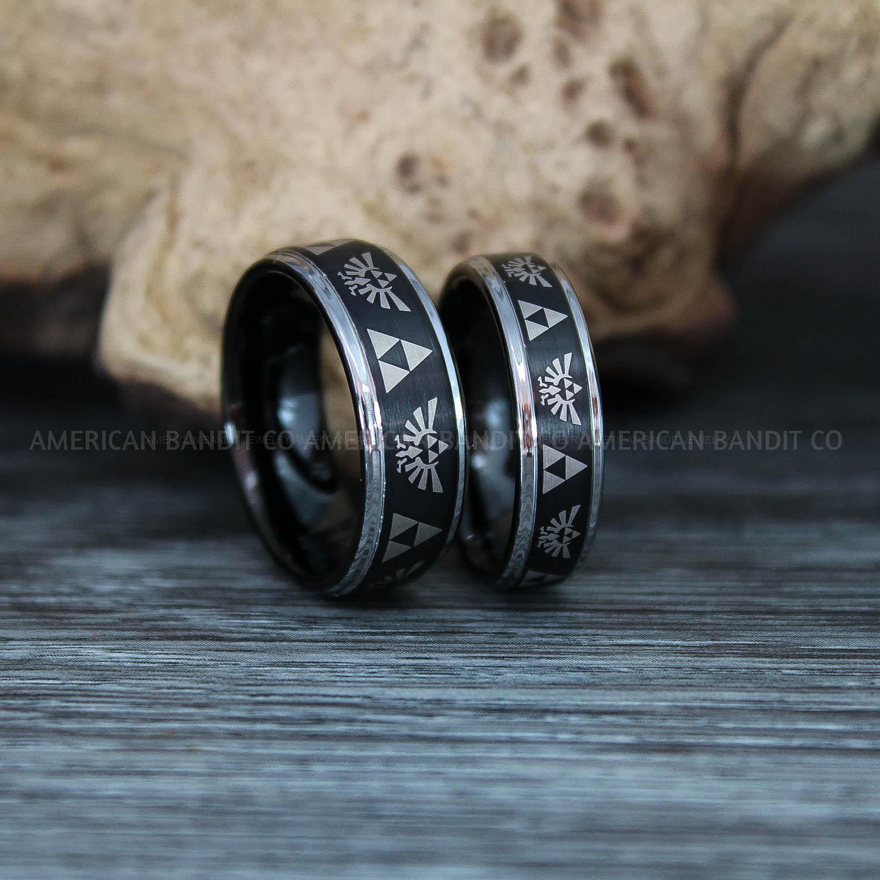 IMG_9570 Zelda Rings, Zelda Wedding Rings, Gamer Rings, Gamer Jewelry, Zelda Wedding Bands, Gamer Wedding Rings, Black Wedding Rings - Image 1