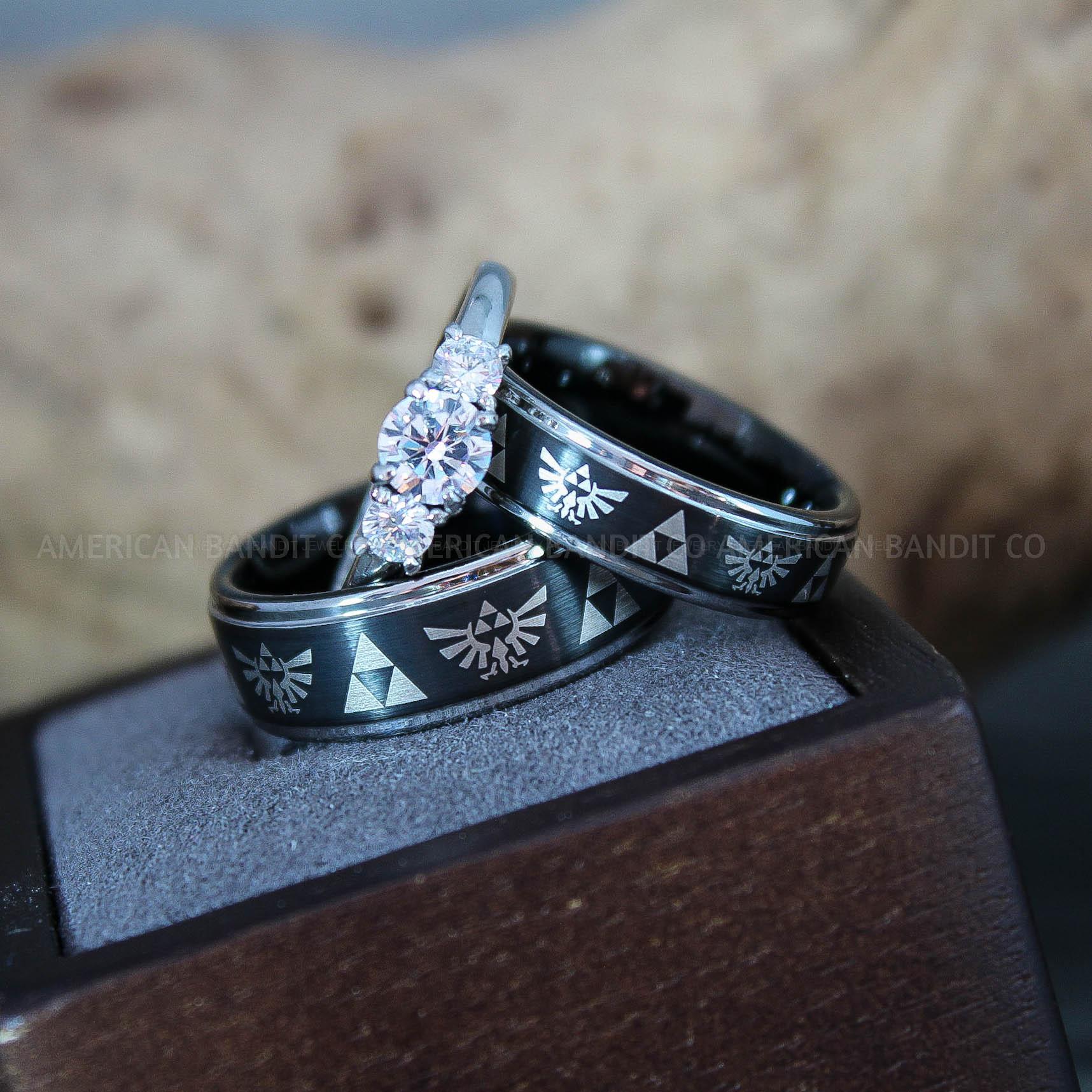 IMG_9575 Zelda Rings, Zelda Wedding Rings, Gamer Rings, Gamer Jewelry, Zelda Wedding Bands, Gamer Wedding Rings, Black Wedding Rings - Image 1