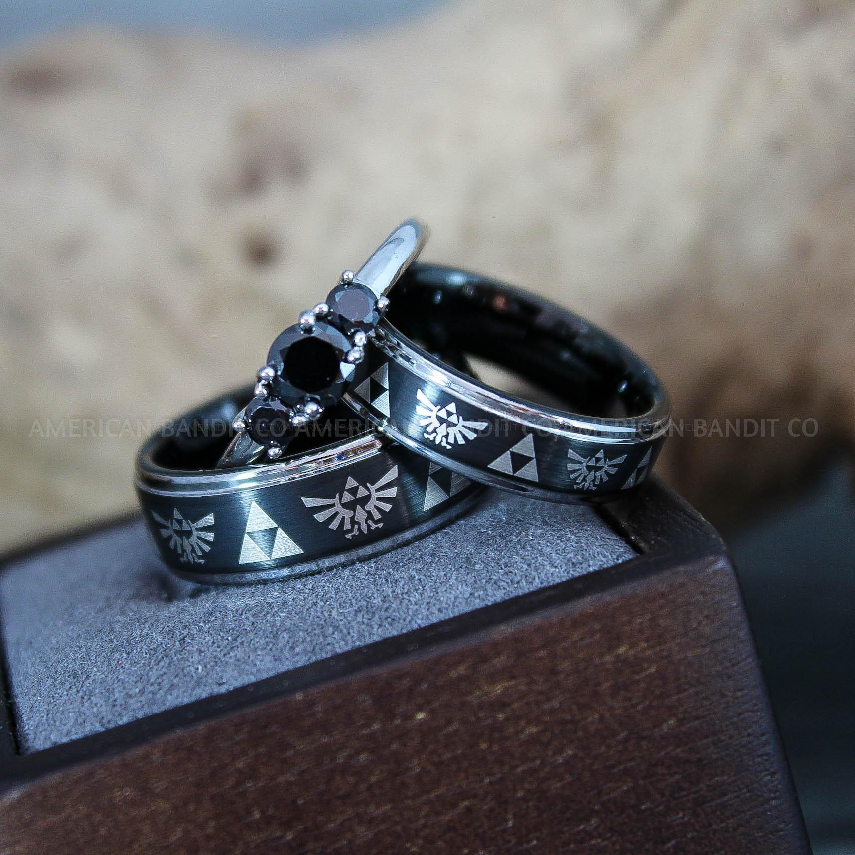 IMG_9576 Zelda Rings, Zelda Wedding Rings, Gamer Rings, Gamer Jewelry, Zelda Wedding Bands, Gamer Wedding Rings, Black Wedding Rings - Image 1