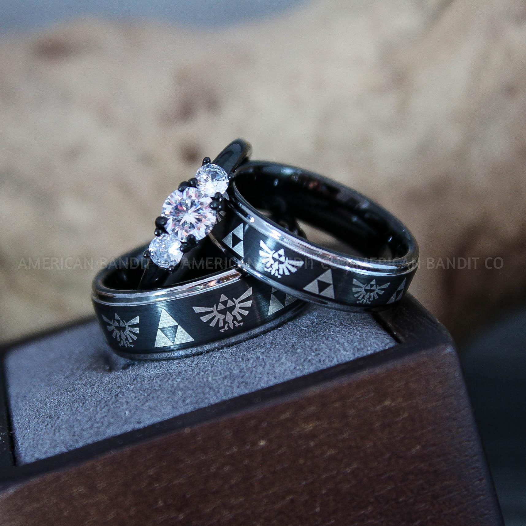IMG_9577 Zelda Rings, Zelda Wedding Rings, Gamer Rings, Gamer Jewelry, Zelda Wedding Bands, Gamer Wedding Rings, Black Wedding Rings - Image 1