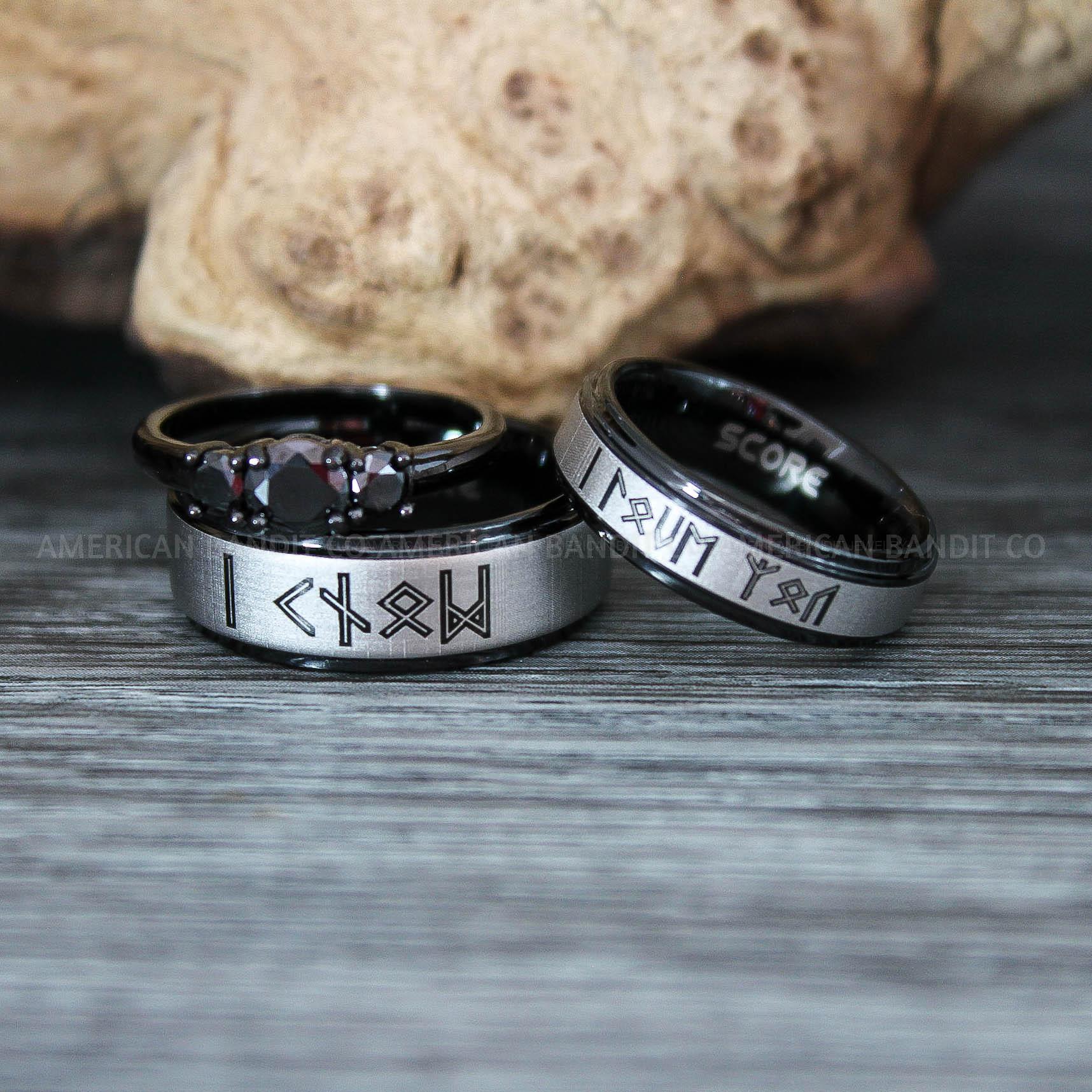 IMG_9583 Til Valhalla Rings, Viking Rings, Runes Rings, Valknut Rings, Nordic Rings, Norsemen Rings, Nordic Runes Rings, Black Tungsten Bands - Image 1