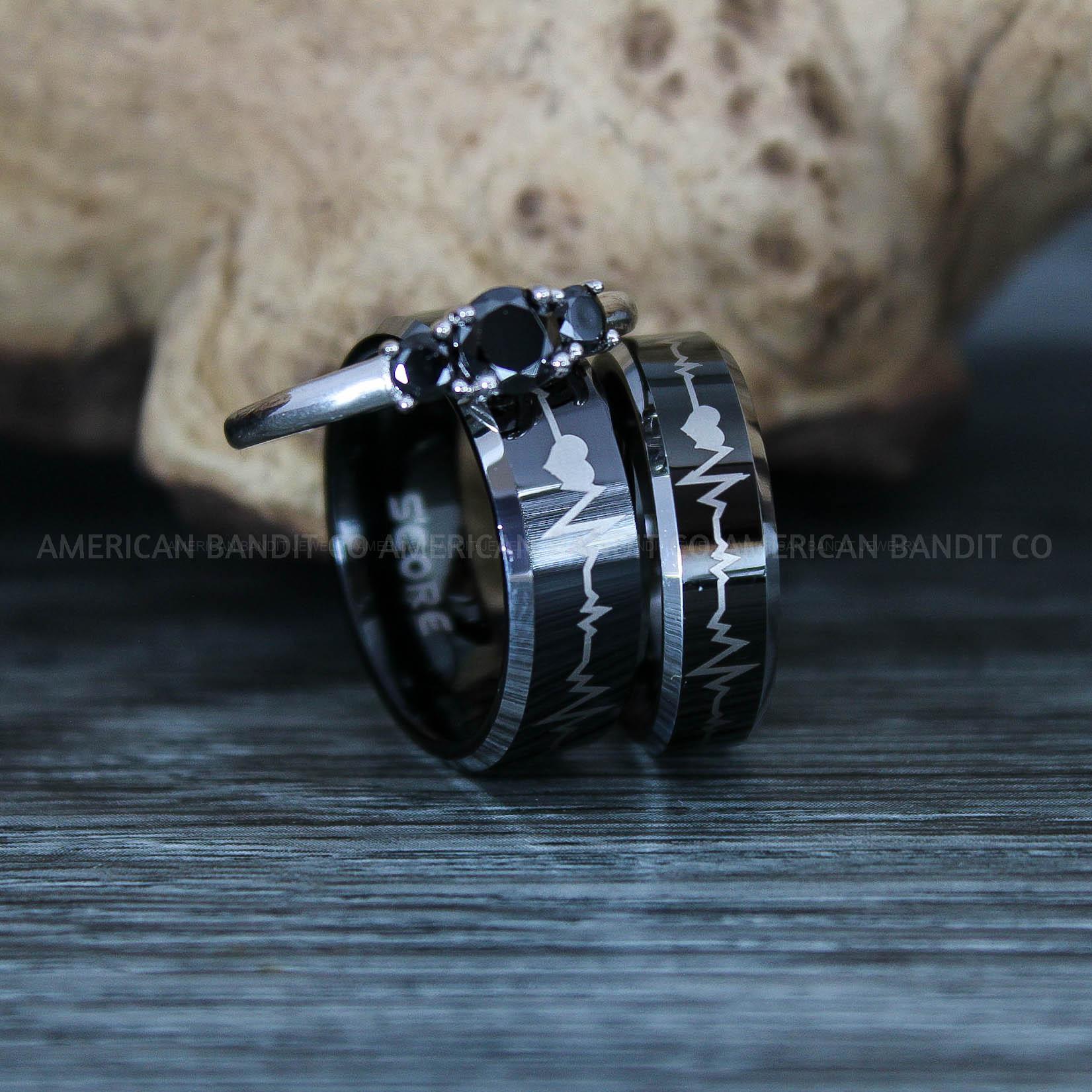 IMG_9591 Heartbeat Rings, Black Wedding Bands, Black Wedding Rings, Heartbeat Wedding Bands - Image 1