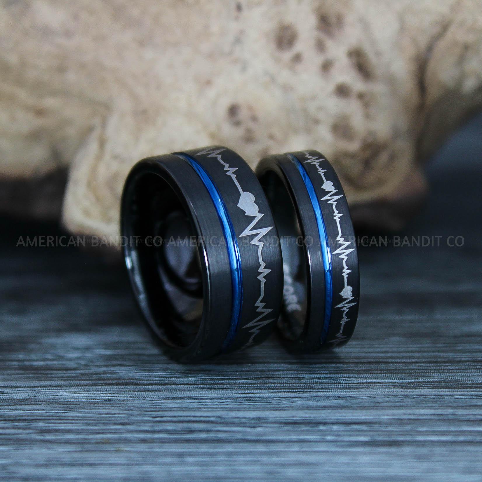 IMG_9598 Heartbeat Rings, Black Wedding Bands, Black Wedding Rings, Heartbeat Wedding Bands - Image 1