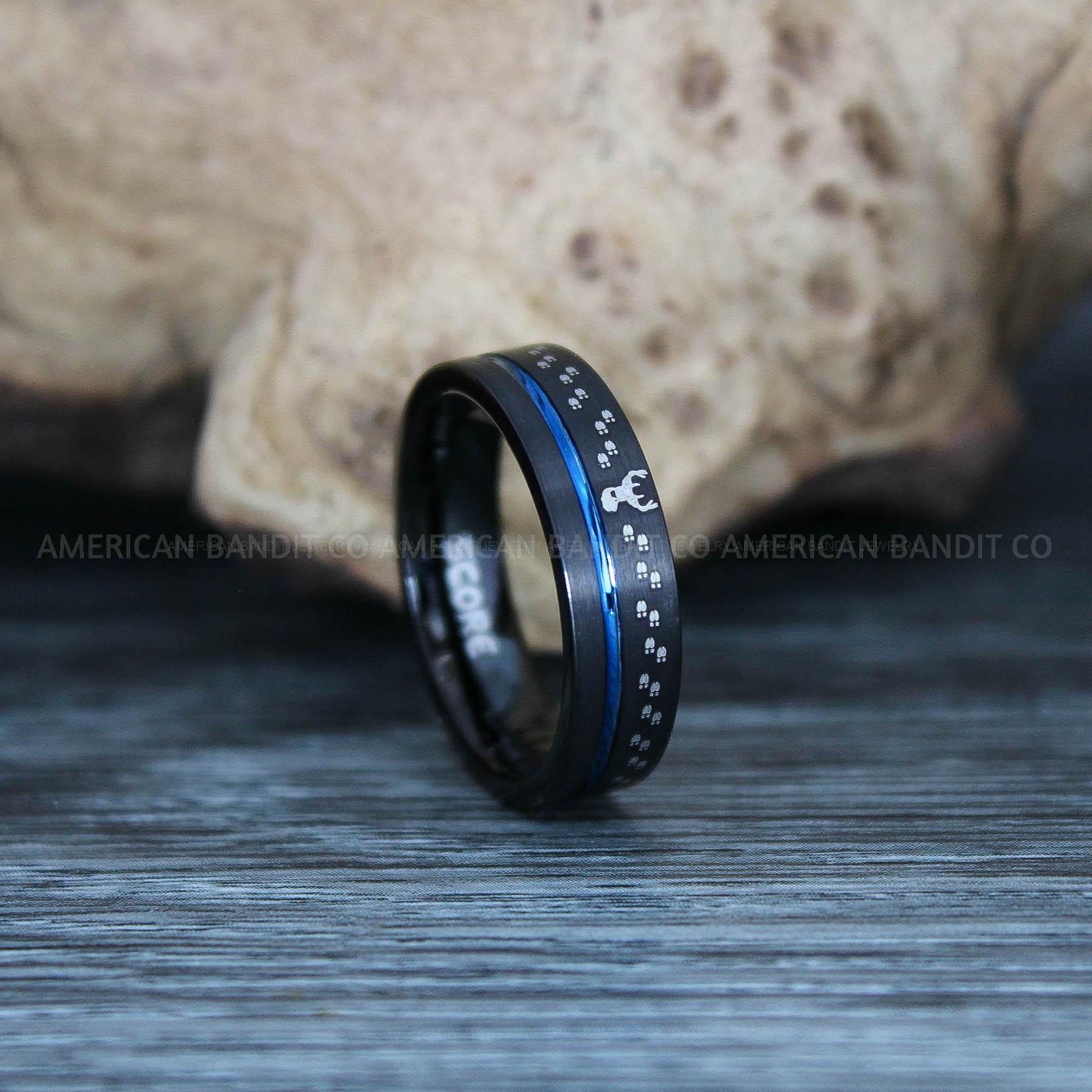 IMG_9601 Deer Hunting Ring, Deer Tracks Wedding, Deer Hunting Jewelry, Black Tungsten Ring, Black Wedding Band, Hunting Jewelry, Deer Tracks Wedding Ring, Deer Tracks Ring - Image 1