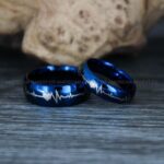Heartbeat Rings, Couple Rings, Blue Wedding Bands, Blue Wedding Rings, Heartbeat Wedding Bands - Image 3