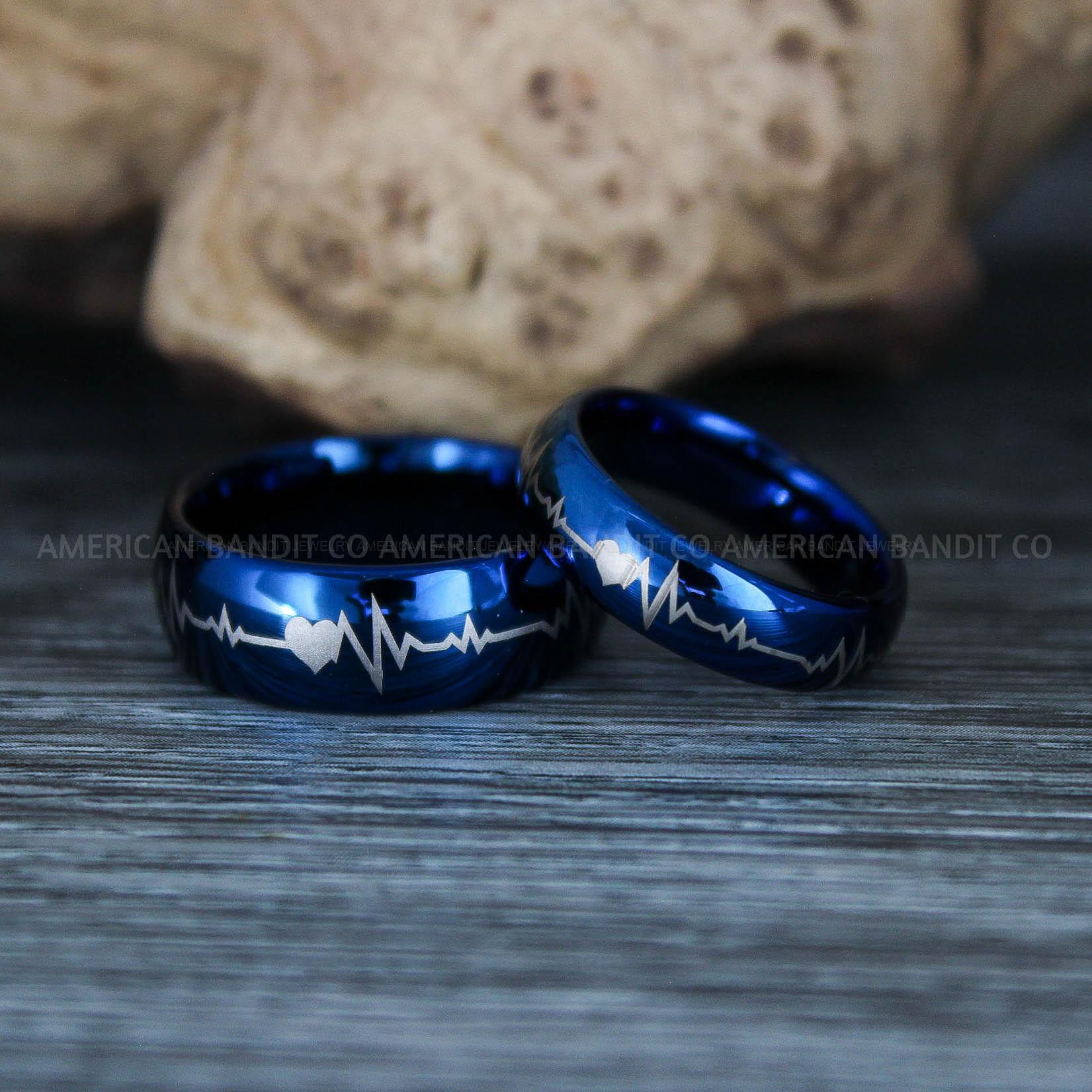 IMG_9605 Heartbeat Rings, Couple Rings, Blue Wedding Bands, Blue Wedding Rings, Heartbeat Wedding Bands - Image 1