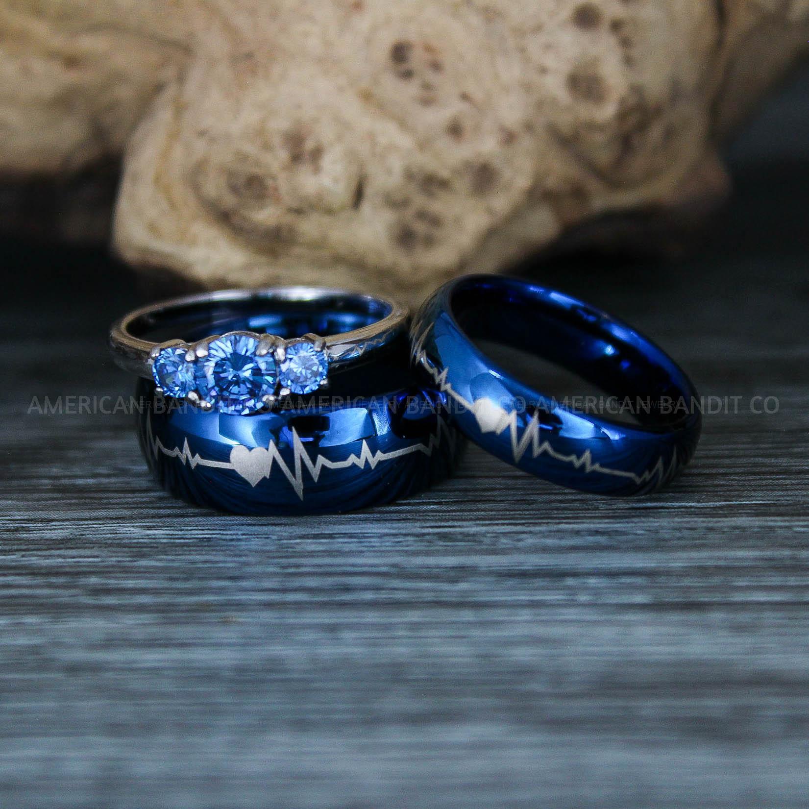 IMG_9607 Heartbeat Rings, Couple Rings, Blue Wedding Bands, Blue Wedding Rings, Heartbeat Wedding Bands - Image 1