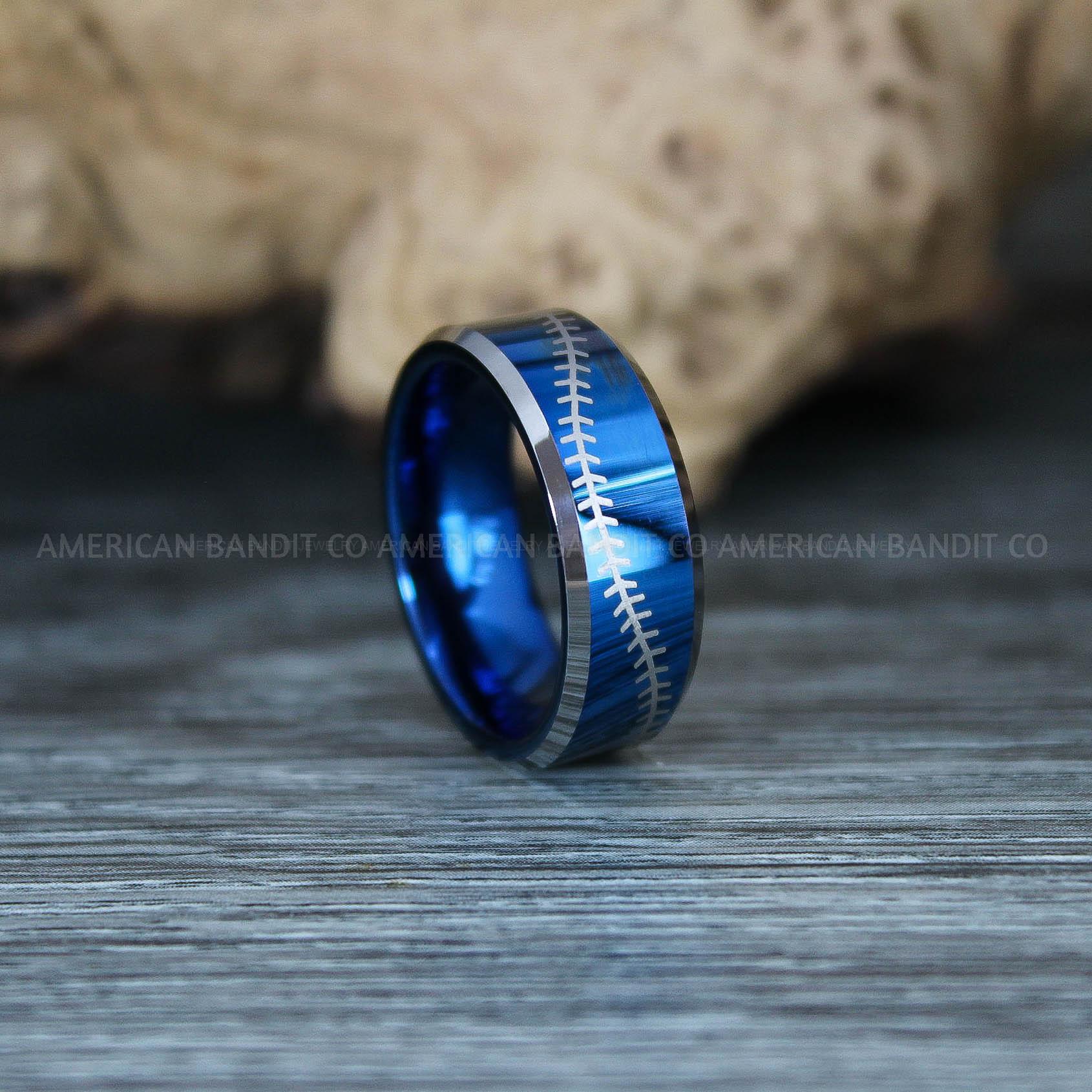 IMG_9667 Baseball Rings, Baseball Wedding Rings, Baseball Wedding Bands, Blue Baseball Rings, Blue Wedding Bands, Blue Baseball Wedding Bands, Baseball Jewelry - Image 1