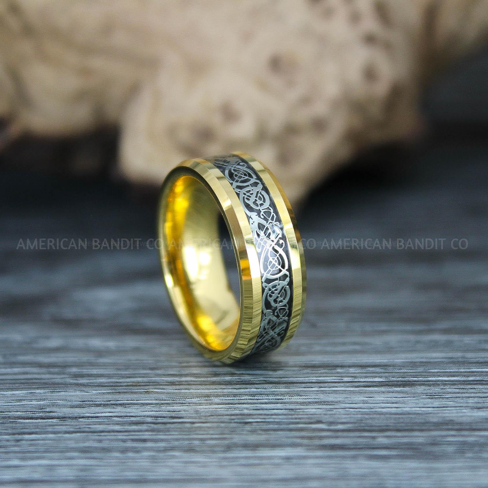 IMG_9671 Vikings Rings, Dragon Rings, Dragon Scroll Rings, Vikings Wedding Bands, Yellow Gold Wedding Band - Image 1