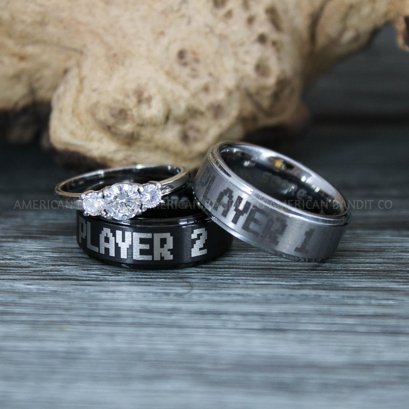 IMG_9677 Player 1 Player 2 Rings, Gamer Rings, Couple Rings, Gamer Couple Wedding Bands, Gamer Wedding Rings - Image 1