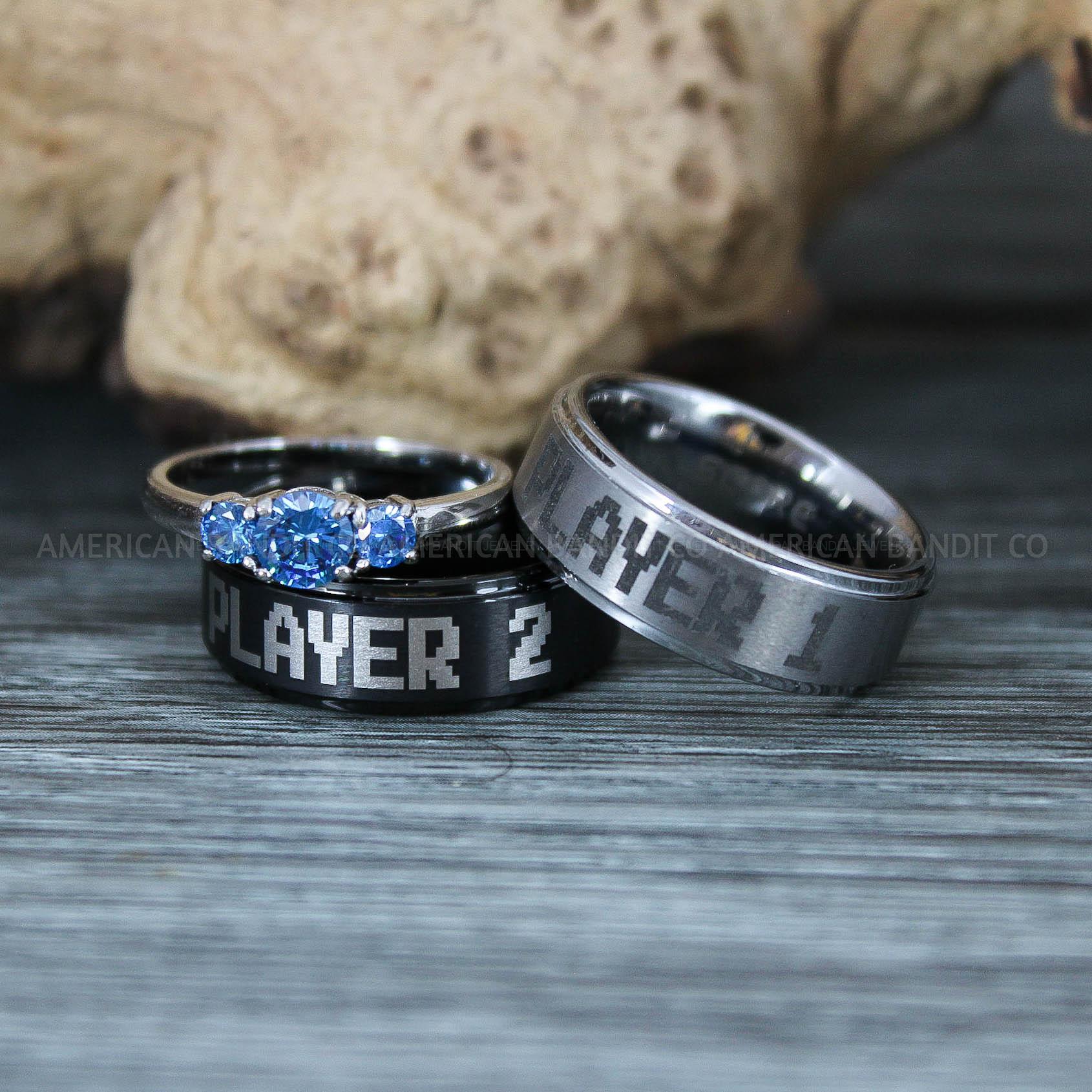 IMG_9678 Player 1 Player 2 Rings, Gamer Rings, Couple Rings, Gamer Couple Wedding Bands, Gamer Wedding Rings - Image 1