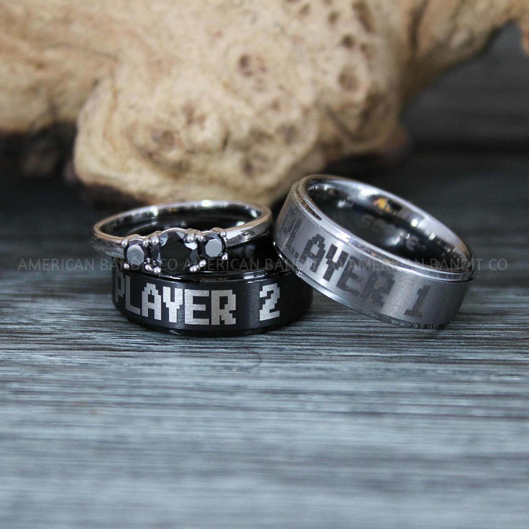 IMG_9679 Player 1 Player 2 Rings, Gamer Rings, Couple Rings, Gamer Couple Wedding Bands, Gamer Wedding Rings - Image 1
