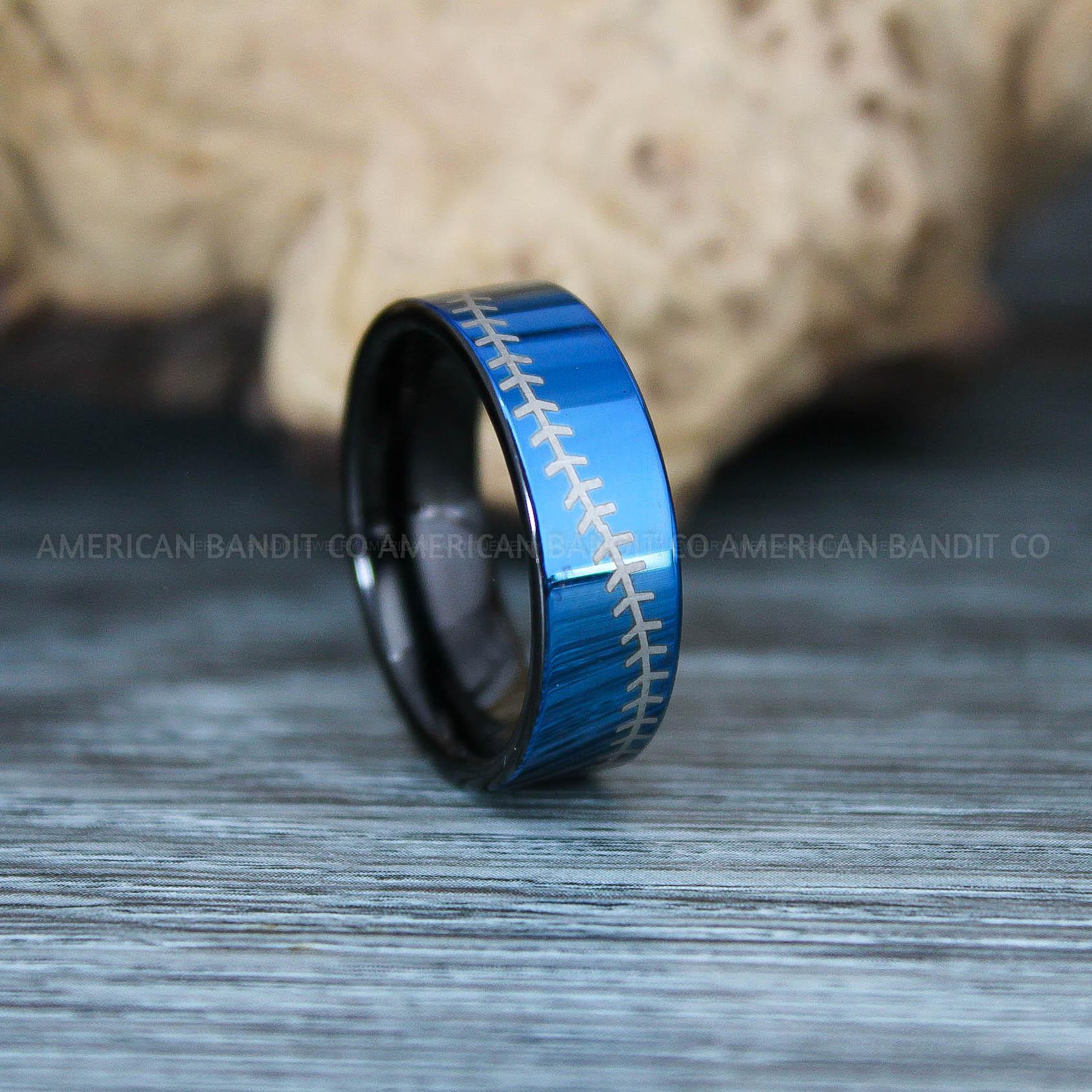 IMG_9721 Baseball Rings, Baseball Wedding Rings, Baseball Wedding Bands, Blue Baseball Rings, Blue Wedding Bands, Blue Baseball Wedding Bands, Baseball Jewelry - Image 1