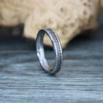 Silver Wedding Ring, Silver Wedding Band, Silver Ring with Black Carbon Fiber Inlay