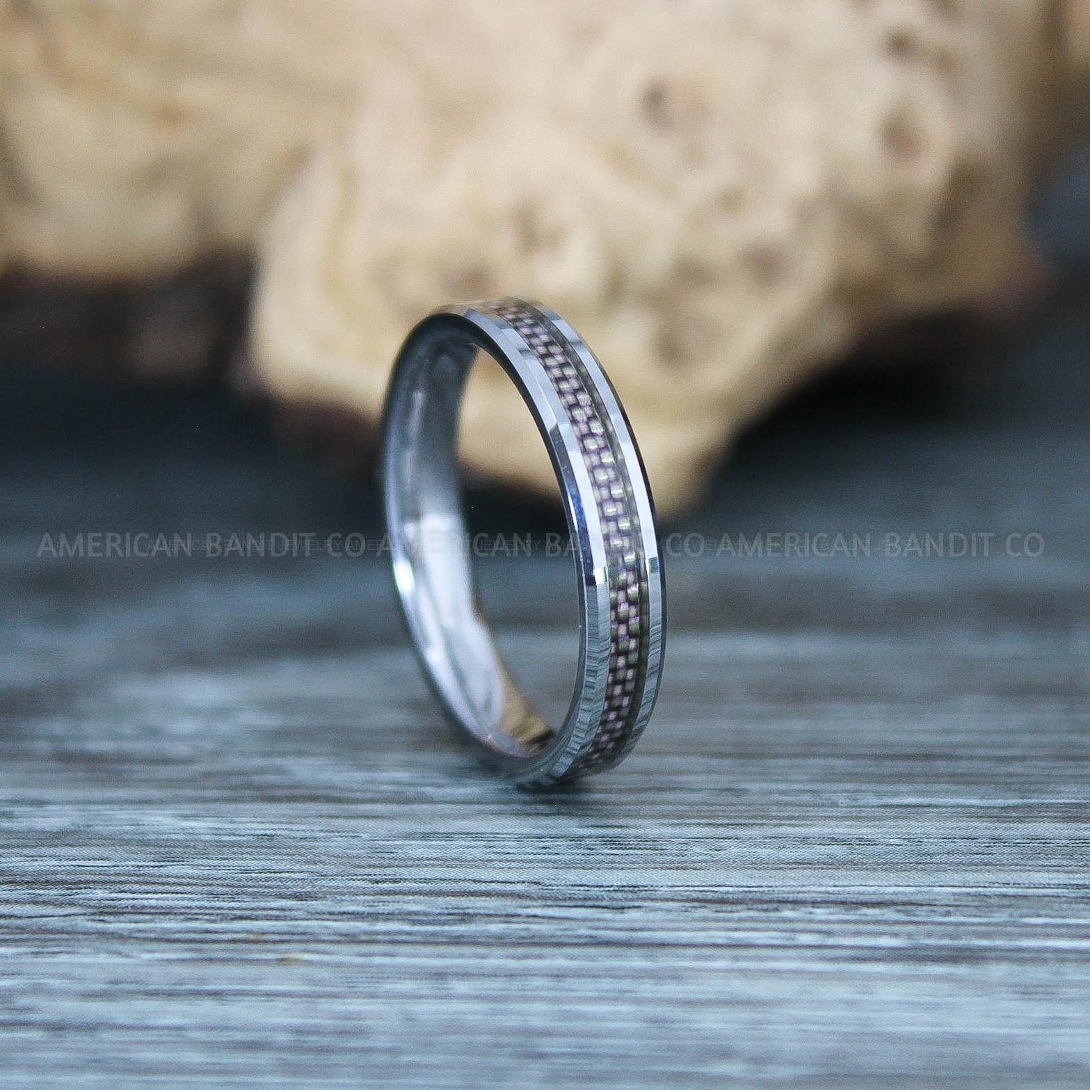 IMG_9732 Silver Wedding Ring, Silver Wedding Band, Silver Ring with Black Carbon Fiber Inlay - Image 1