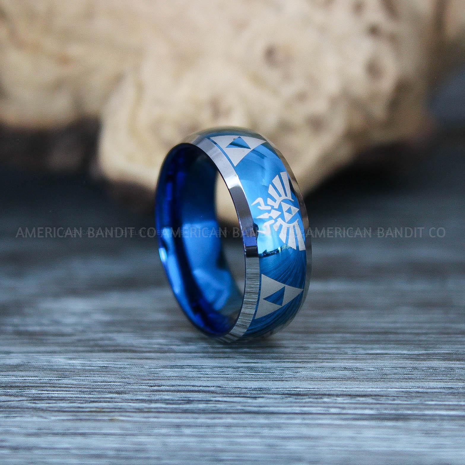 IMG_9739 Zelda Ring, Zelda Wedding Ring, Gamer Ring, Gamer Jewelry, Zelda Wedding Band, Gamer Wedding Ring, Blue Wedding Ring - Image 1