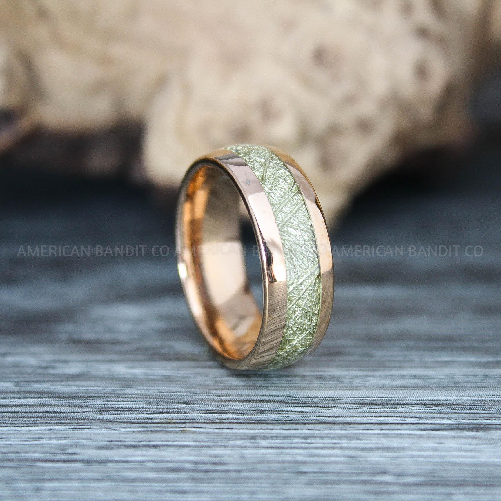 IMG_9766 Meteorite Ring, Meteorite Wedding Ring, Meteorite Wedding Band, Meteorite Jewelry, Rose Gold Wedding Ring, Rose Gold Wedding Band, Meteor Ring - Image 1