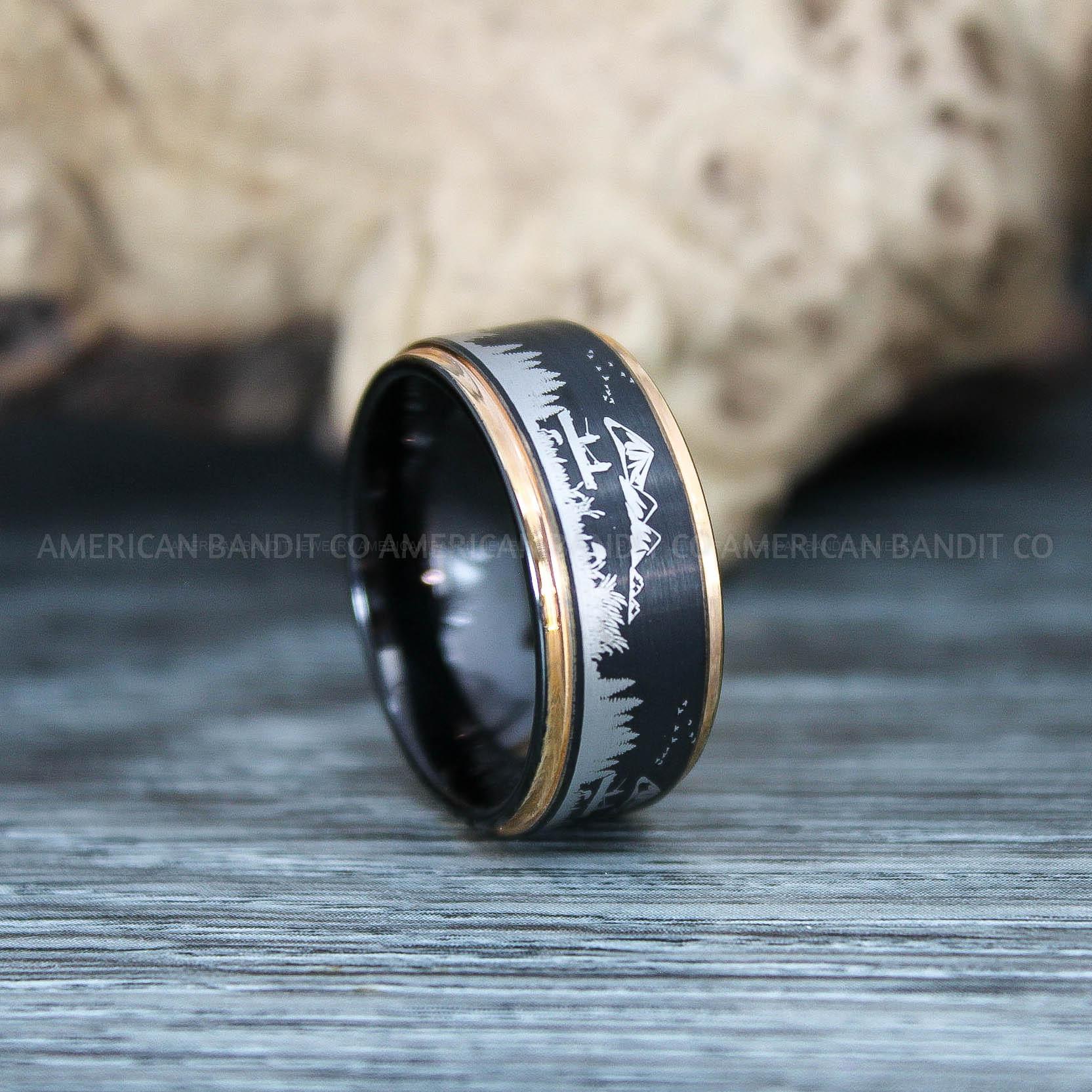 IMG_9792 Fishing Ring, Fishing Scene Ring, Fishing Wedding Band, Mountains Scene Ring, Fisherman Ring - Image 1
