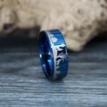 Howling Wolves Ring, Wolf Ring, Blue Ring, Blue Tungsten Ring, Wolves Ring, Wolf Howl Ring, Blue Wedding Bands - Image 5