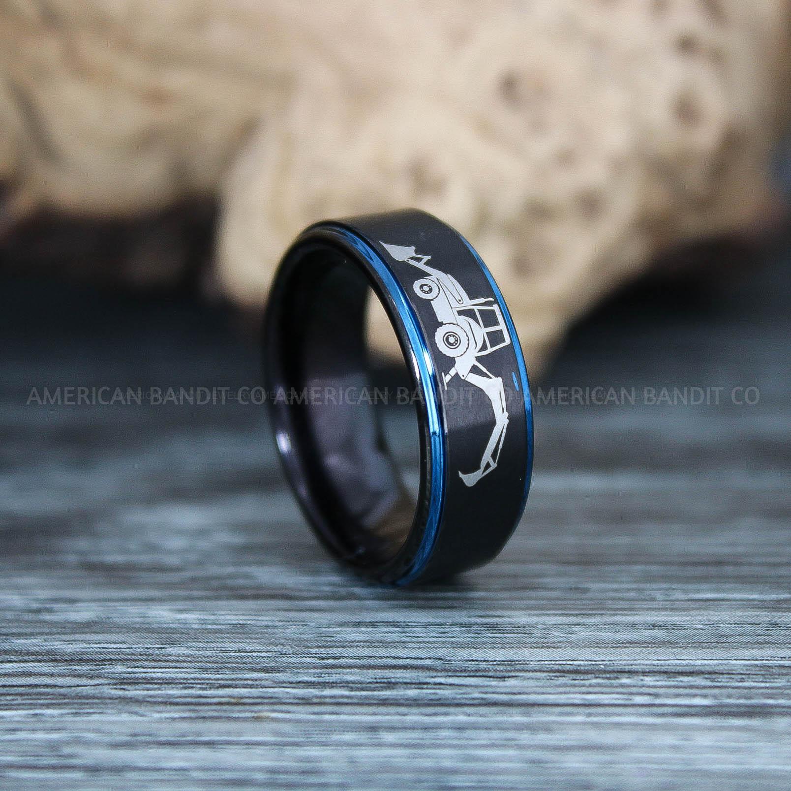 IMG_9801 Backhoe Ring, Excavator Ring, Tractor Ring, Construction Machinery Ring, Backhoe Jewelry, Excavation Machinery Ring, Bulldozer Ring, Black Tungsten Wedding Ring, Black Tungsten Ring - Image 1