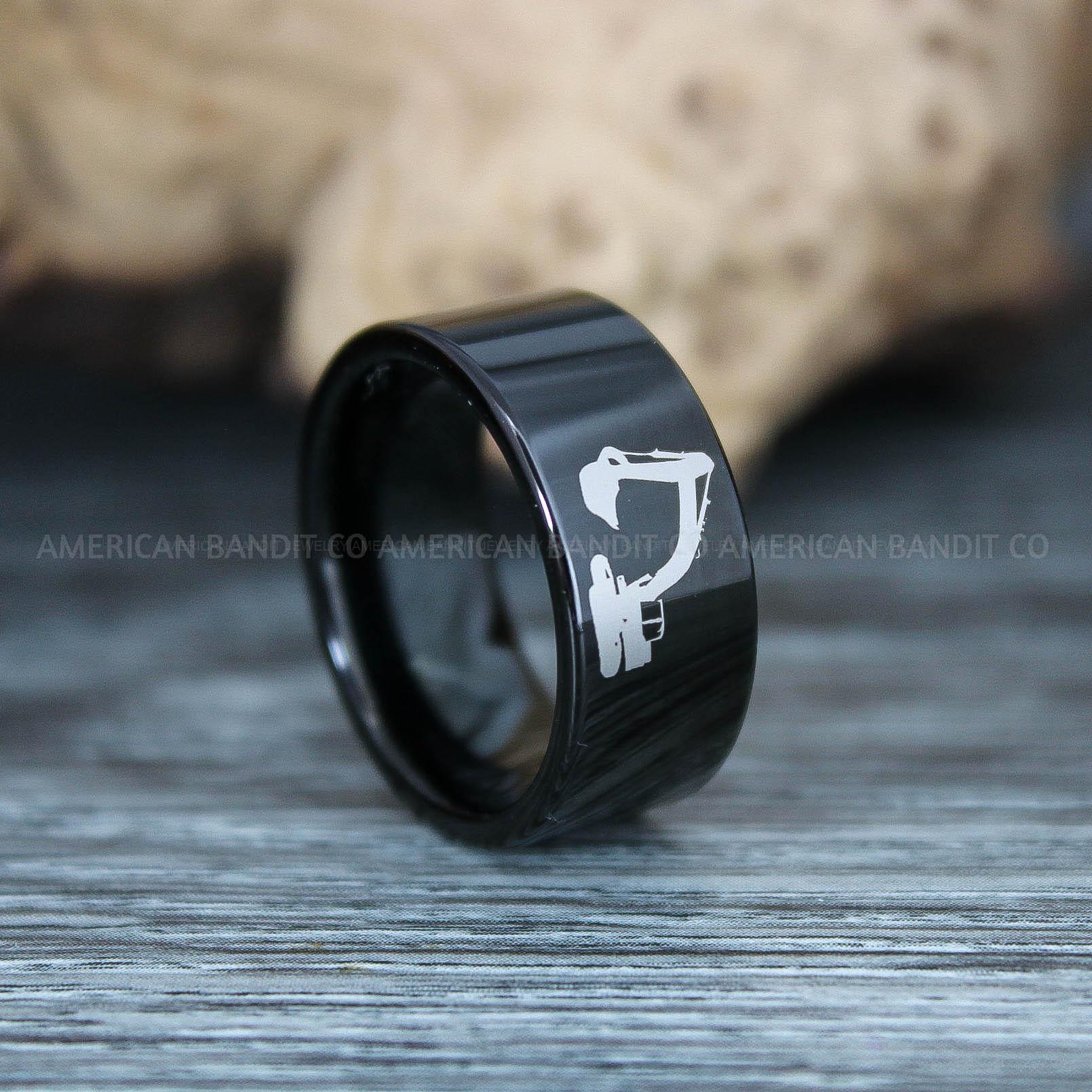 IMG_9803 Backhoe Ring, Excavator Ring, Tractor Ring, Construction Machinery Ring, Backhoe Jewelry, Excavation Machinery Ring, Bulldozer Ring, Black Tungsten Wedding Ring, Black Tungsten Ring - Image 1