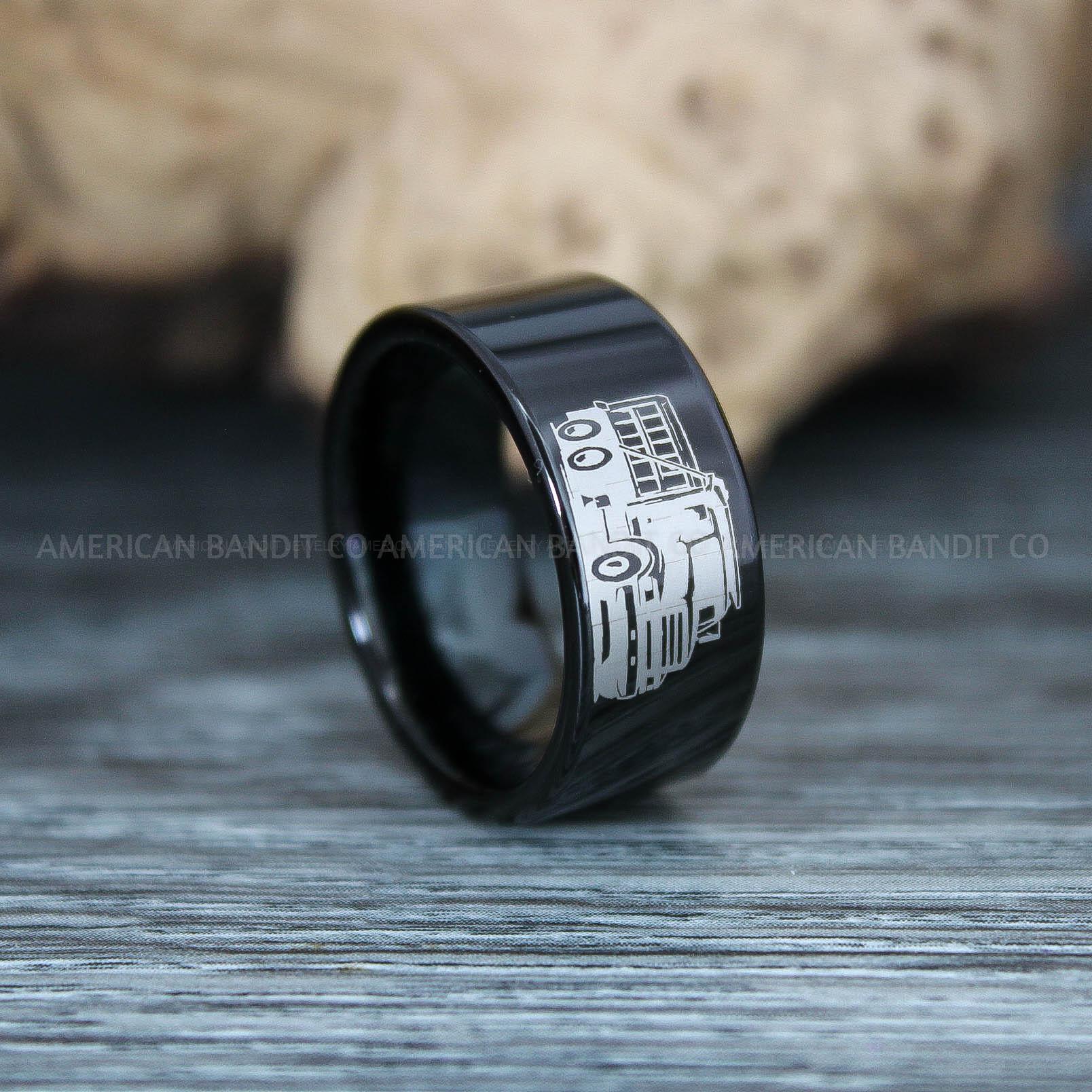 IMG_9804 Dump Truck Ring, Excavator Ring, Tractor Ring, Construction Machinery Ring, Backhoe Jewelry, Excavation Machinery Ring, Bulldozer Ring, Black Tungsten Wedding Ring, Black Tungsten Ring - Image 1