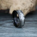 Forest Ring, Mountain Range Ring, Mountains Scene Ring, Wolf Ring, Hunting Wedding Band