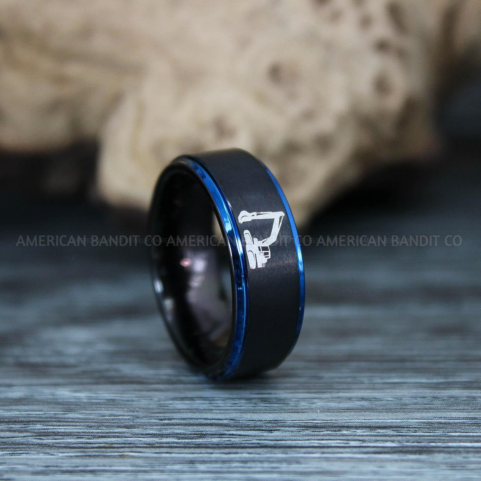 IMG_9814 Backhoe Ring, Excavator Ring, Tractor Ring, Construction Machinery Ring, Backhoe Jewelry, Excavation Machinery Ring, Bulldozer Ring, Black Tungsten Wedding Ring, Black Tungsten Ring - Image 1