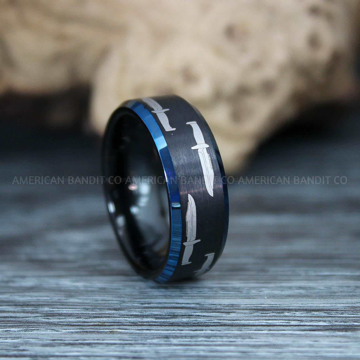 IMG_9822 Tactical Knife Ring, Combat Knife Ring, Military Knife, Marines Knife Ring, Army Knife Ring, 8mm Black Tungsten Ring, Black Wedding Band - Image 1