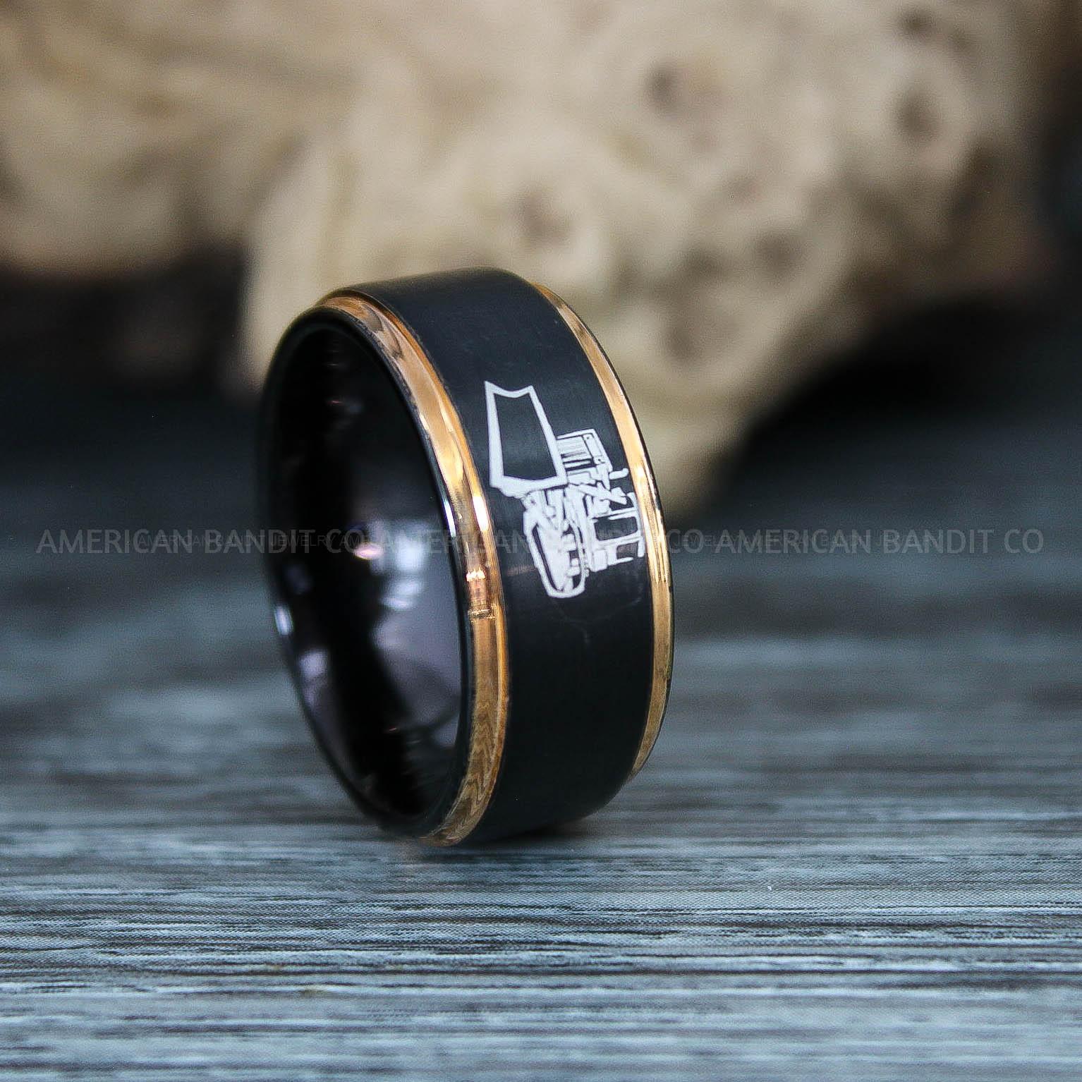 IMG_9827 Backhoe Ring, Excavator Ring, Tractor Ring, Construction Machinery Ring, Backhoe Jewelry, Excavation Machinery Ring, Bulldozer Ring, Black Tungsten Wedding Ring, Black Tungsten Ring - Image 1
