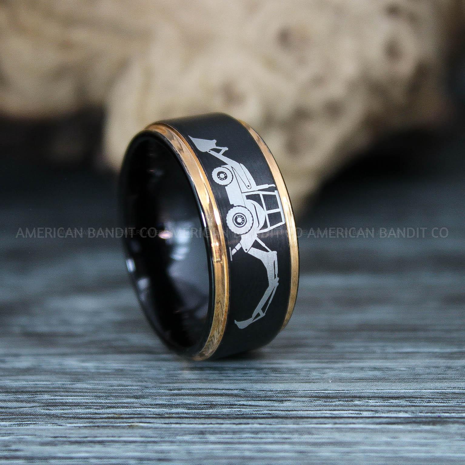 IMG_9828 Backhoe Ring, Excavator Ring, Tractor Ring, Construction Machinery Ring, Backhoe Jewelry, Excavation Machinery Ring, Bulldozer Ring, Black Tungsten Wedding Ring, Black Tungsten Ring - Image 1