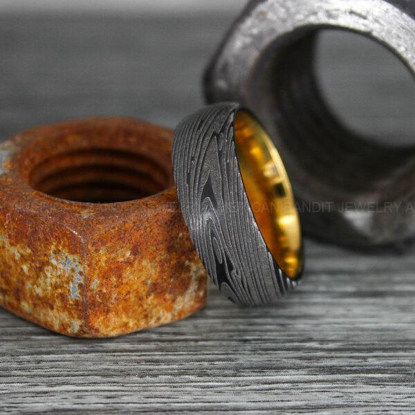 IMG_0339 Damascus Steel Ring, Damascus Steel Wedding Ring, Damascus Steel Wedding Band, Black Wedding Ring, Black Damascus Steel Wedding Ring