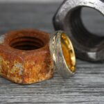 Damascus Steel Ring, Damascus Steel Wedding Ring, Damascus Steel Wedding Band, Gold Wedding Ring, Gold Damascus Steel Wedding Ring